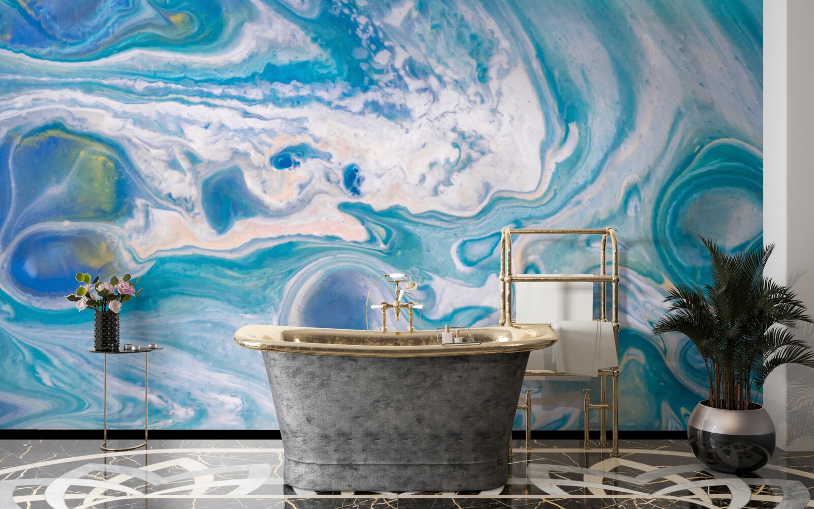 Papier peint résine époxy bleue