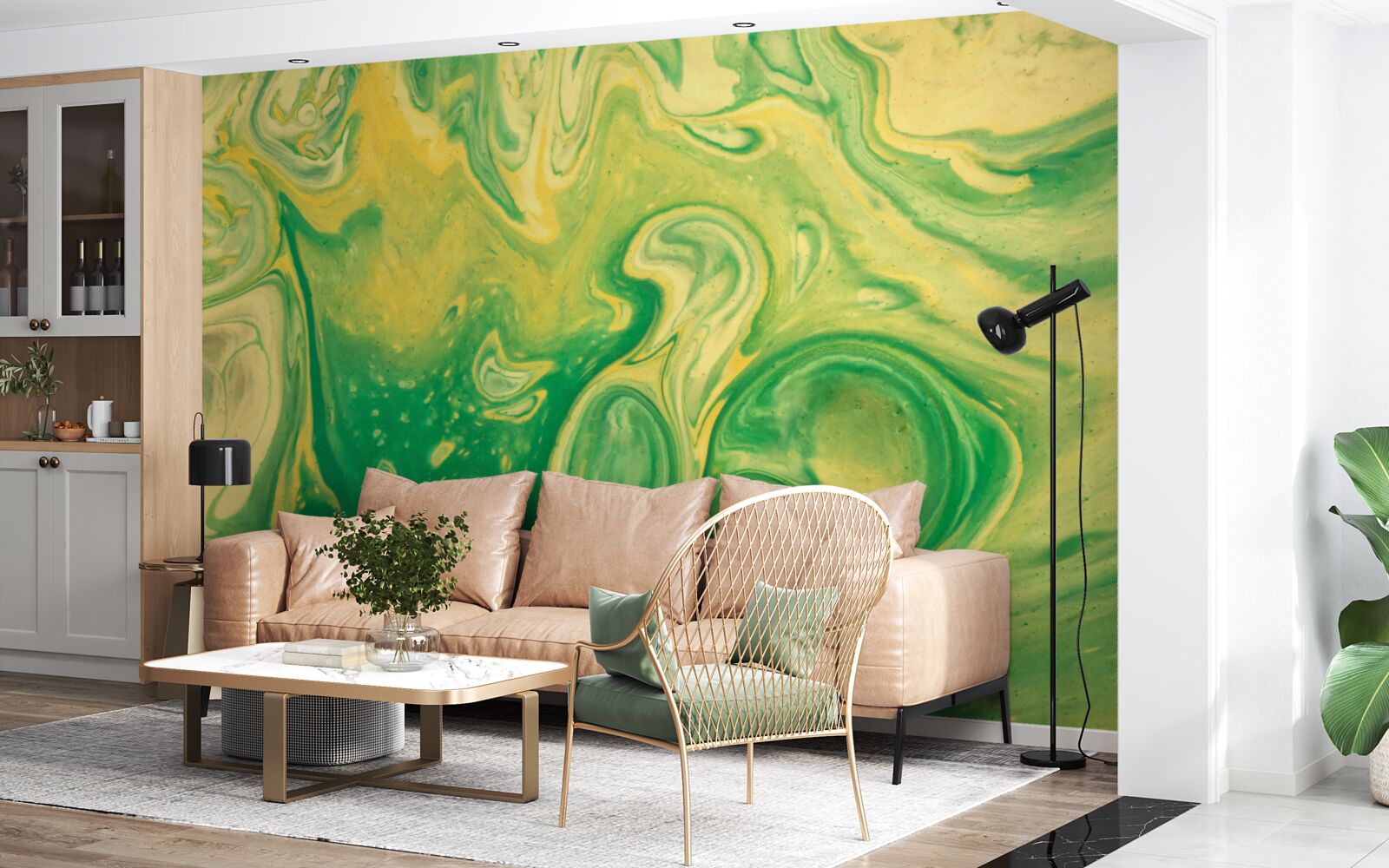 Papier peint des taches vert-jaune sur le fond