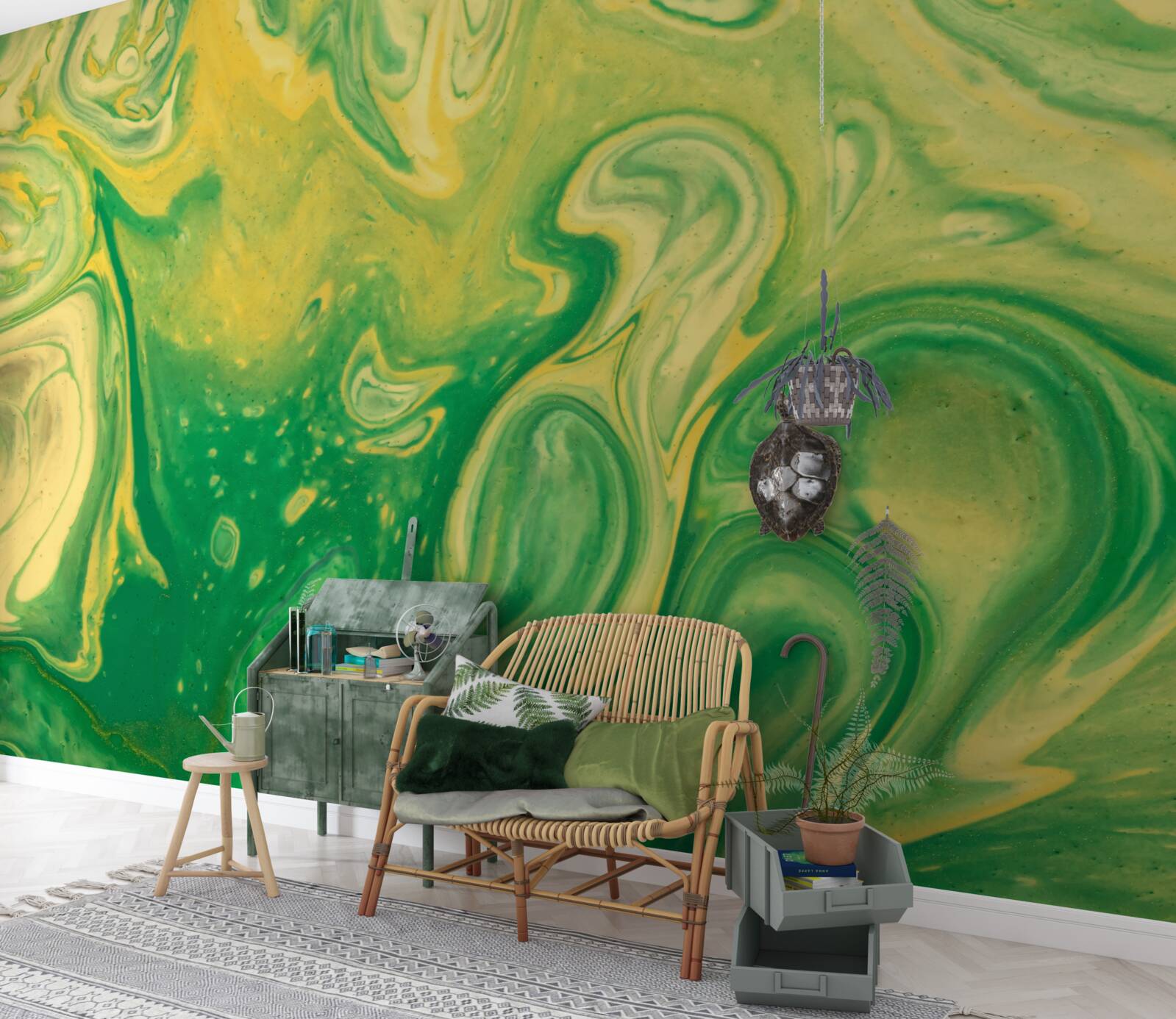 Papier peint des taches vert-jaune sur le fond