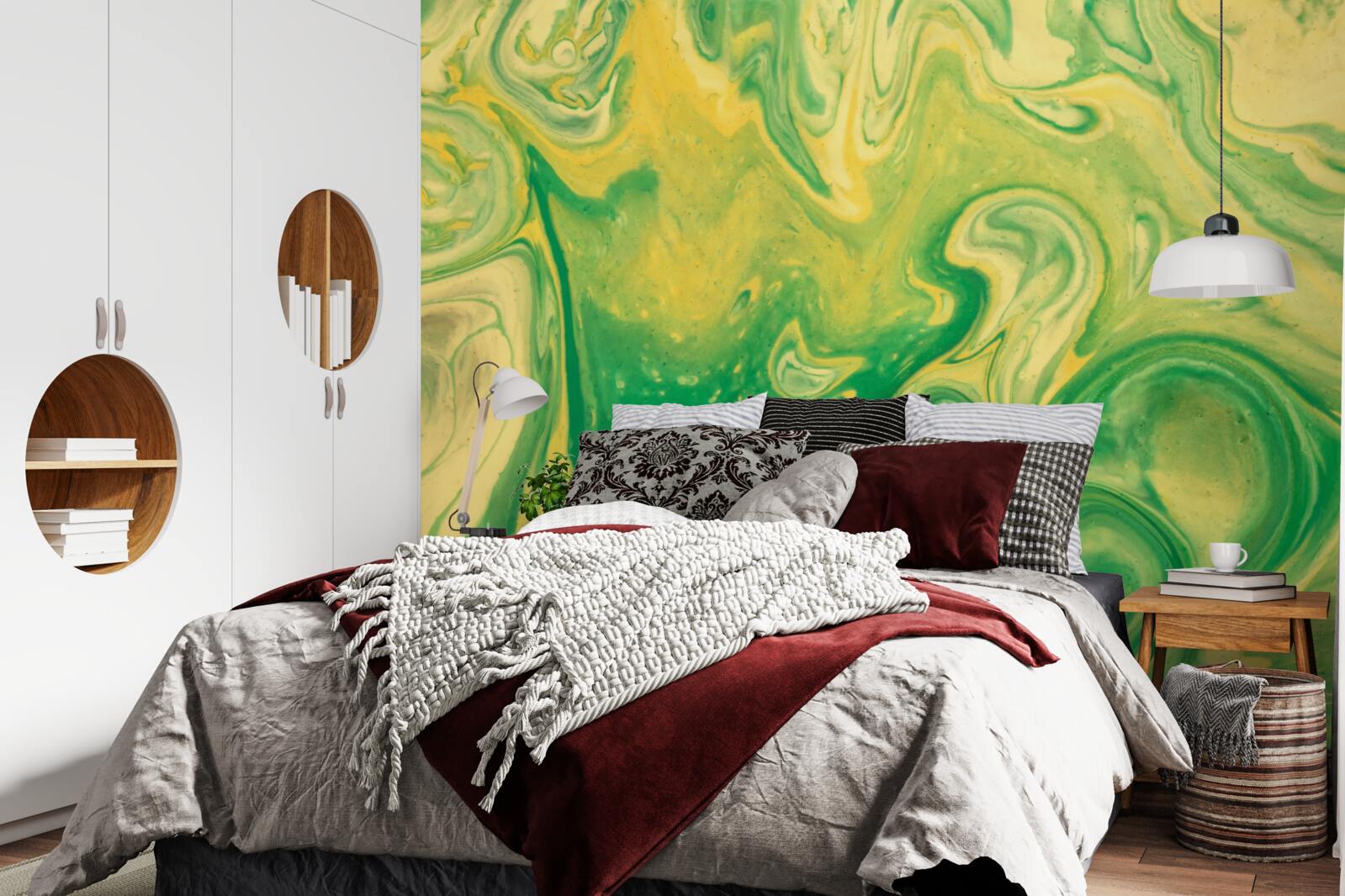 Papier peint des taches vert-jaune sur le fond