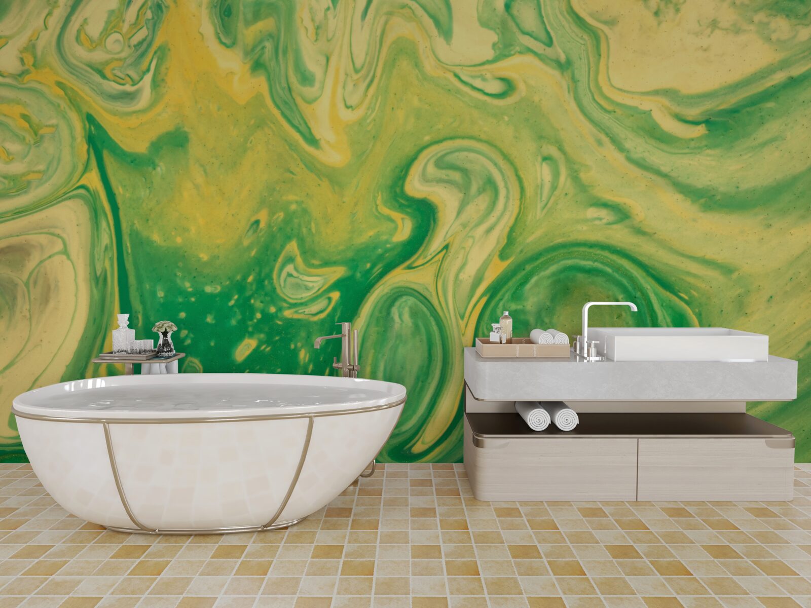 Papier peint des taches vert-jaune sur le fond