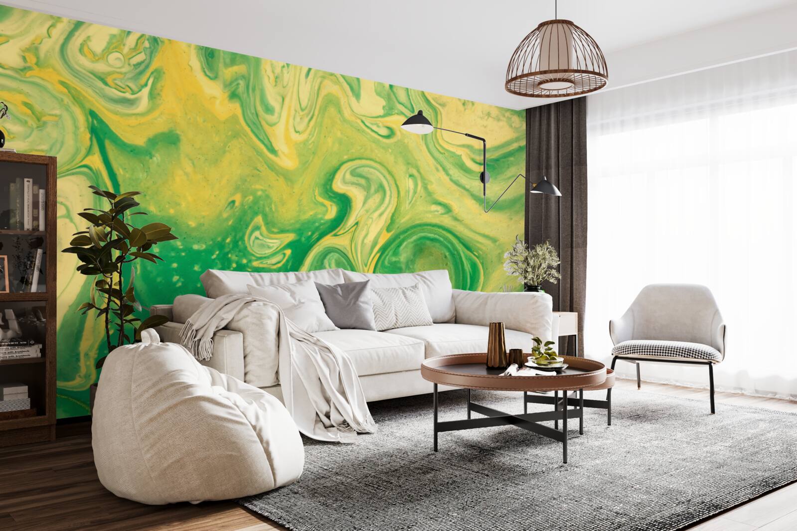 Papier peint des taches vert-jaune sur le fond