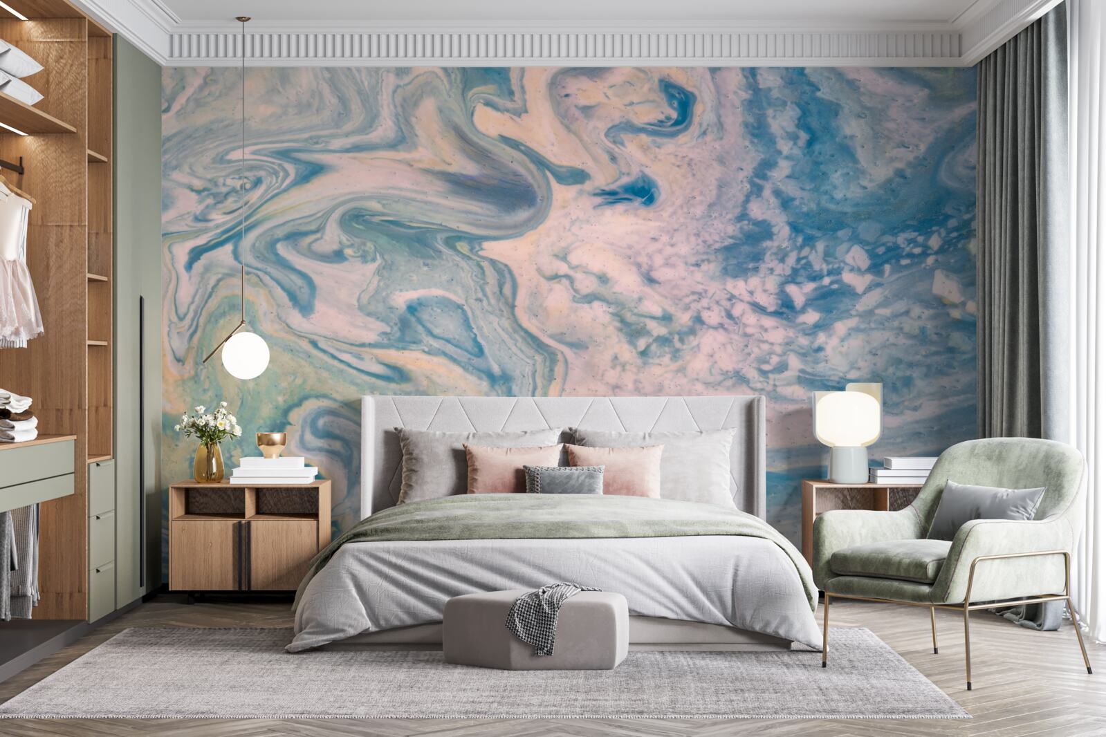 Papier peint lignes abstraites multicolores suivant des trajectoires fluides