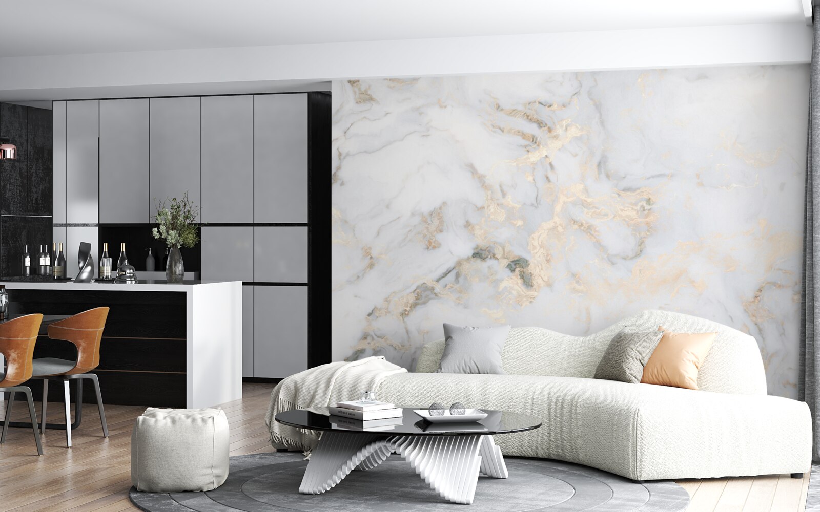 Papier peint marbre blanc de luxe