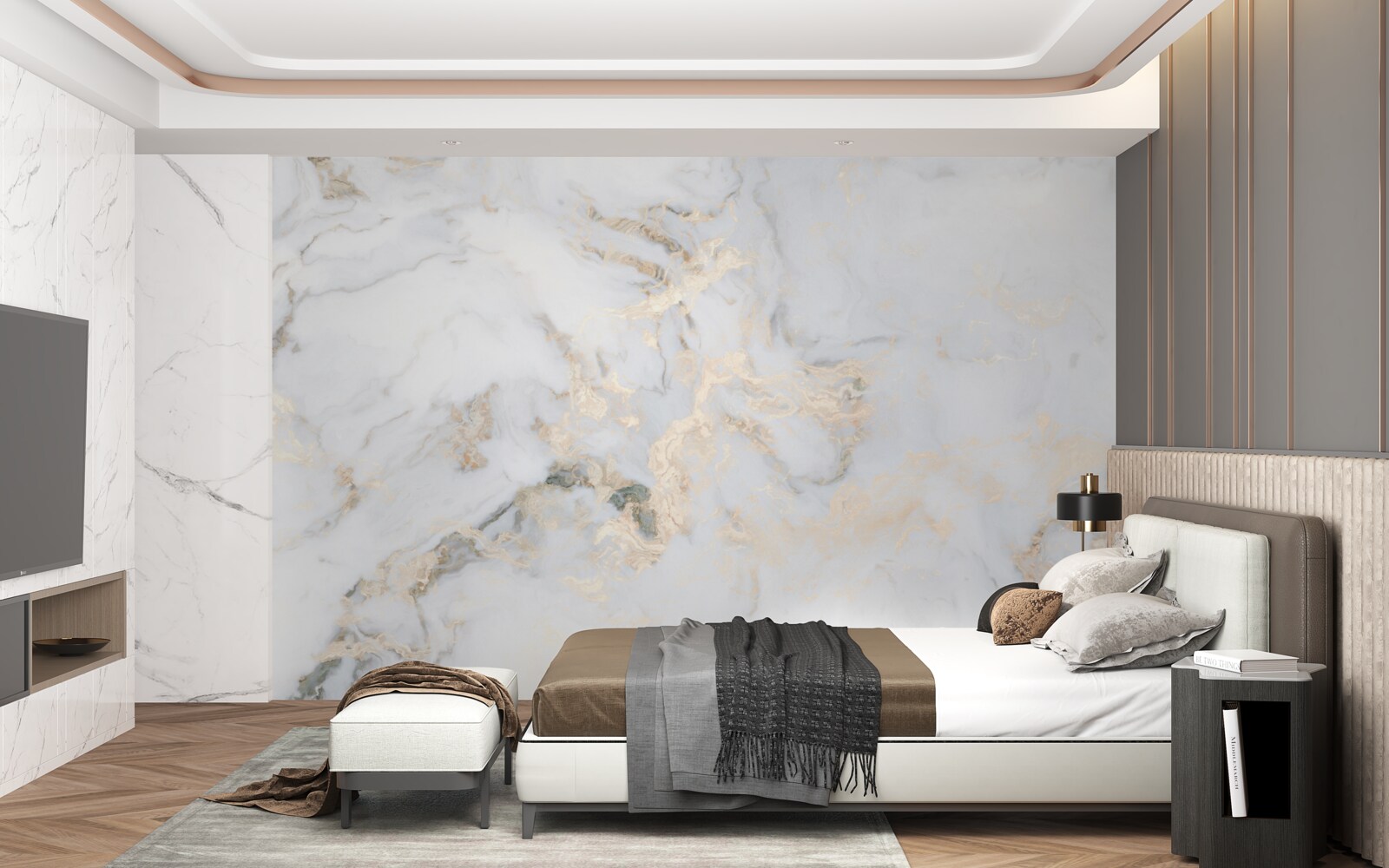 Papier peint marbre blanc de luxe