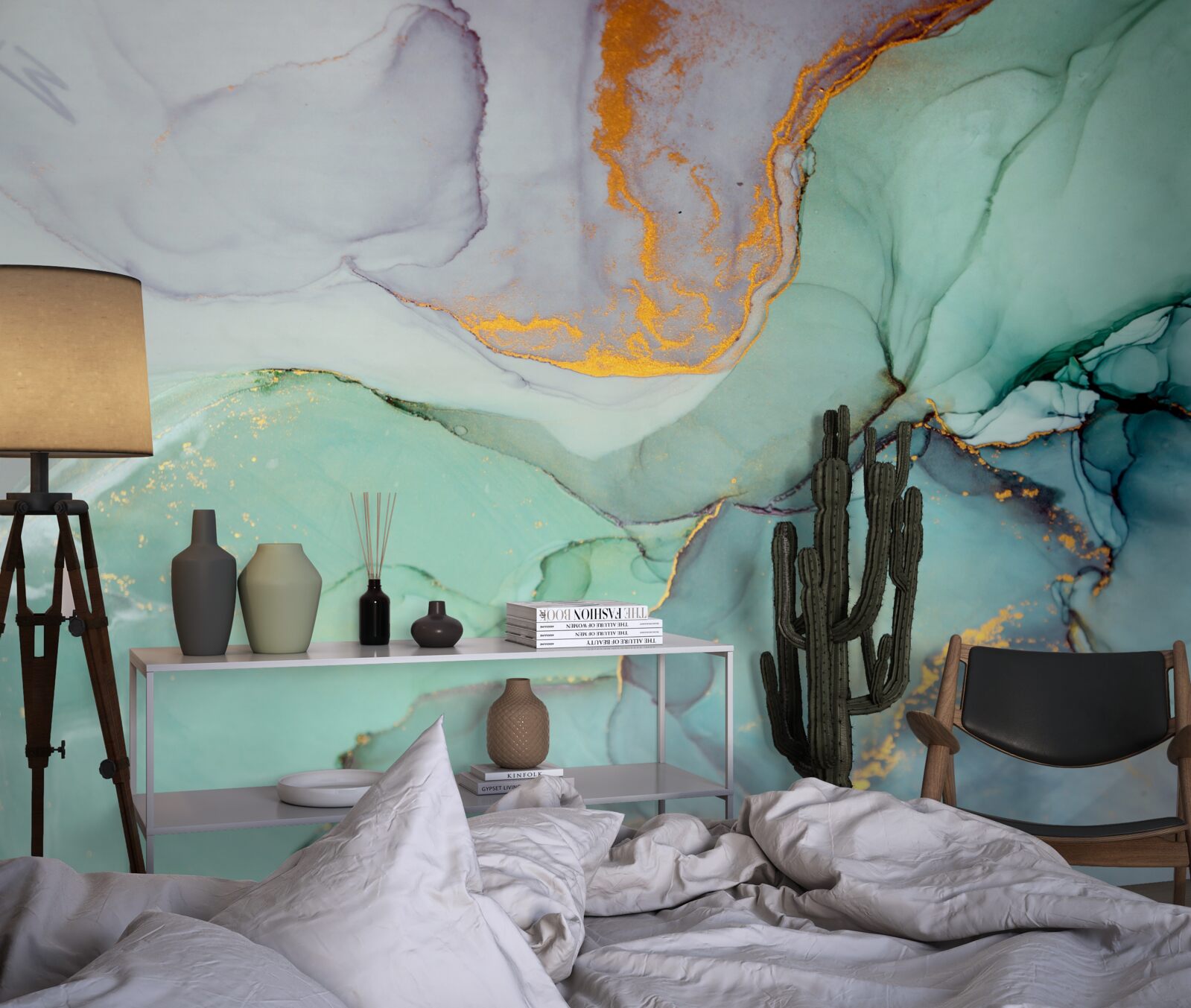 Papier peint teinte turquoise du dessin