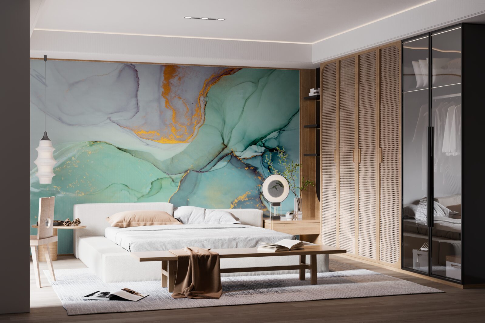 Papier peint teinte turquoise du dessin