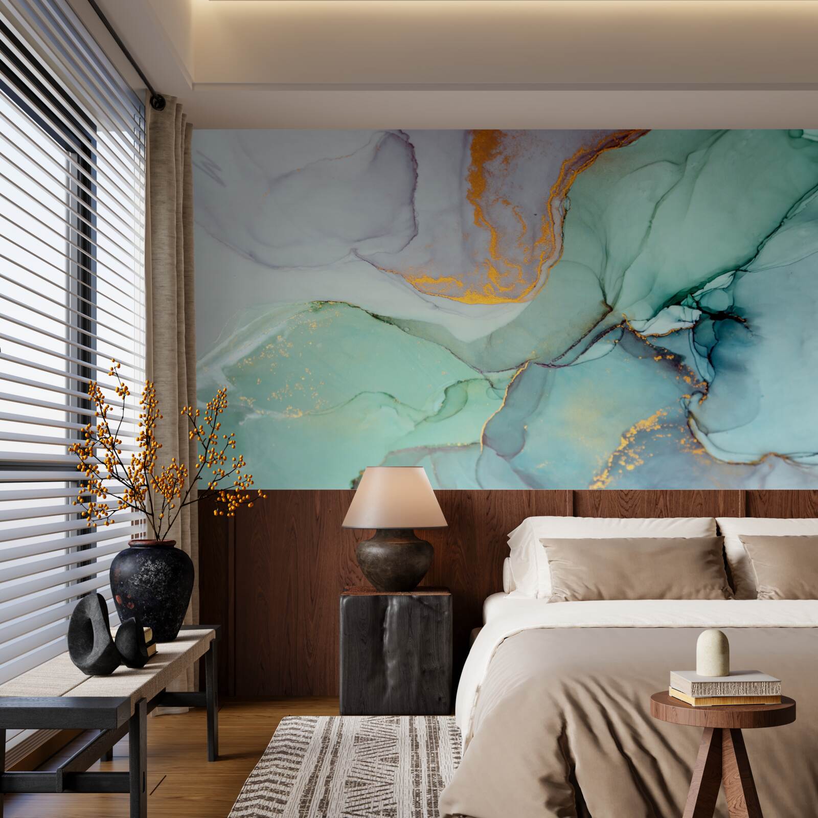 Papier peint teinte turquoise du dessin