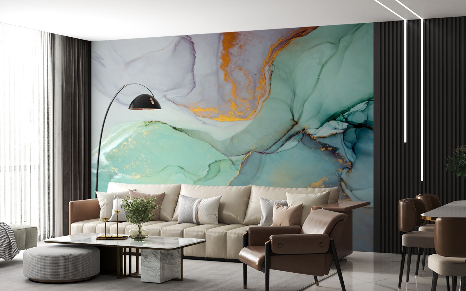 Papier peint teinte turquoise du dessin