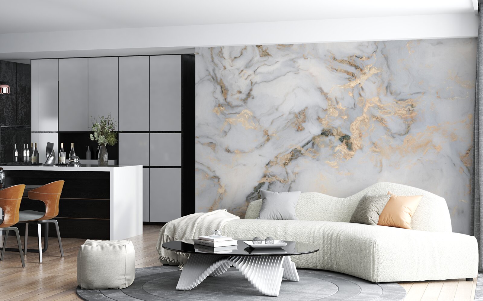 Papier peint marbre avec accent malachite