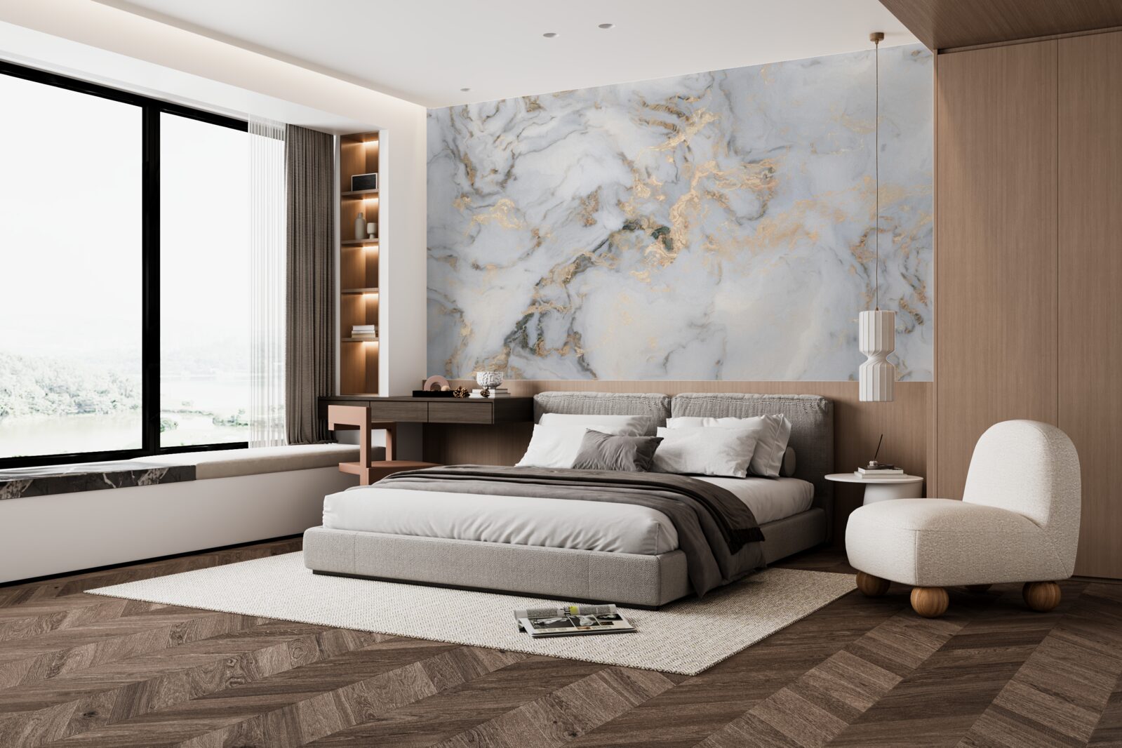 Papier peint marbre avec accent malachite