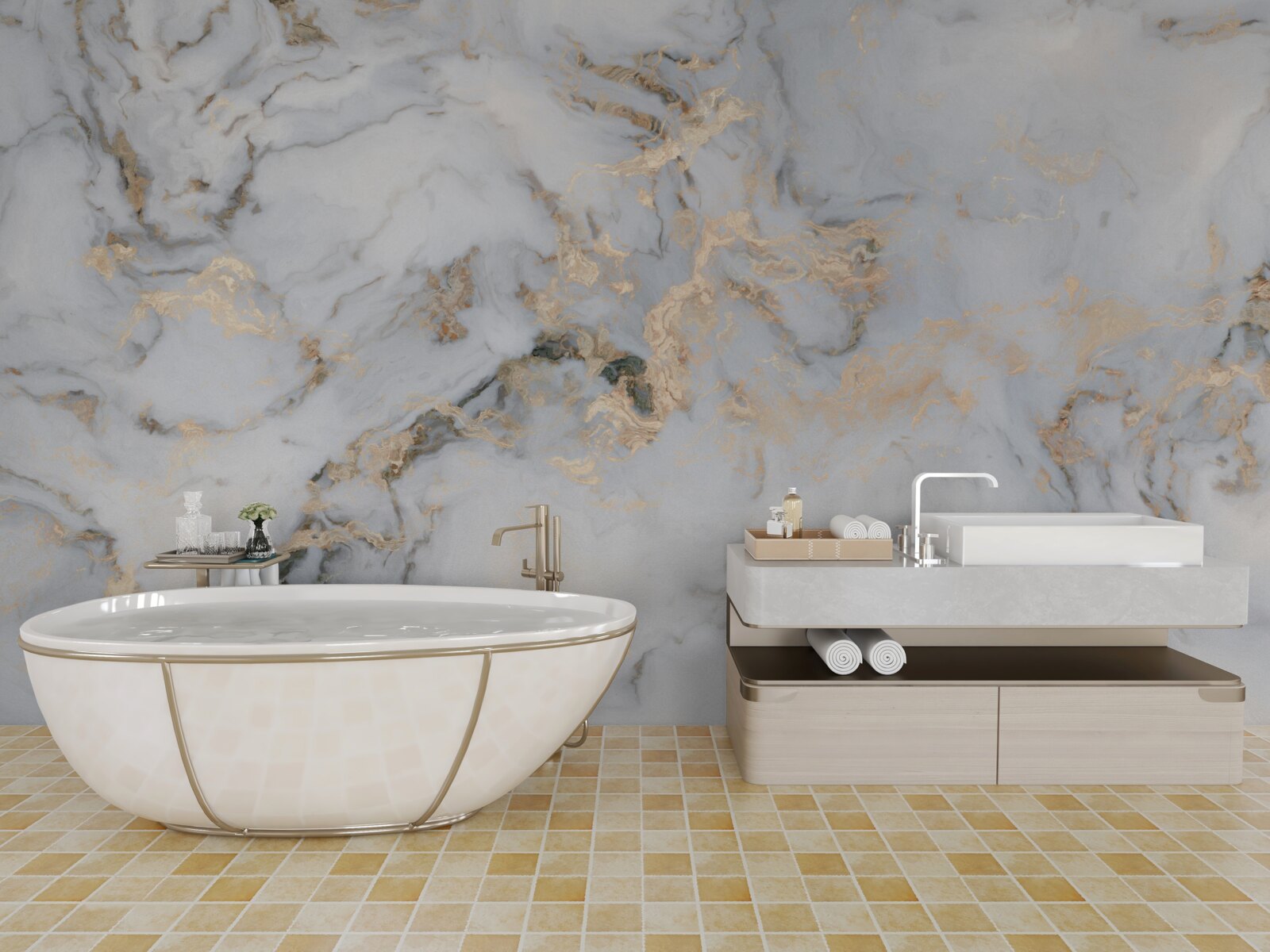 Papier peint marbre avec accent malachite