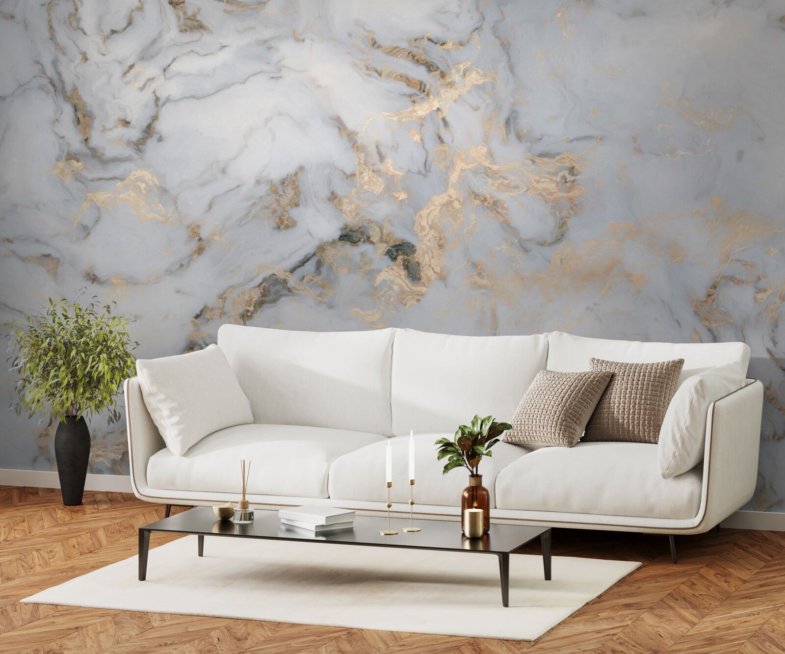 Papier peint marbre avec accent malachite