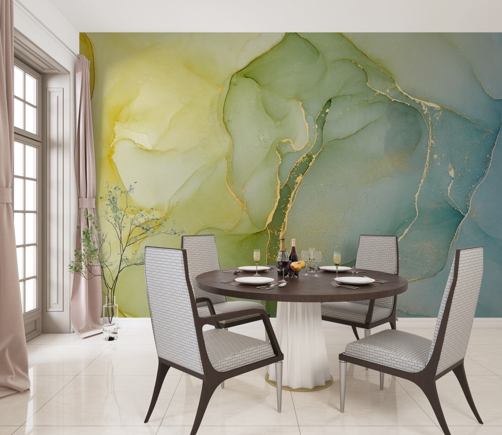 Papier peint fond marbré dans les tons menthe