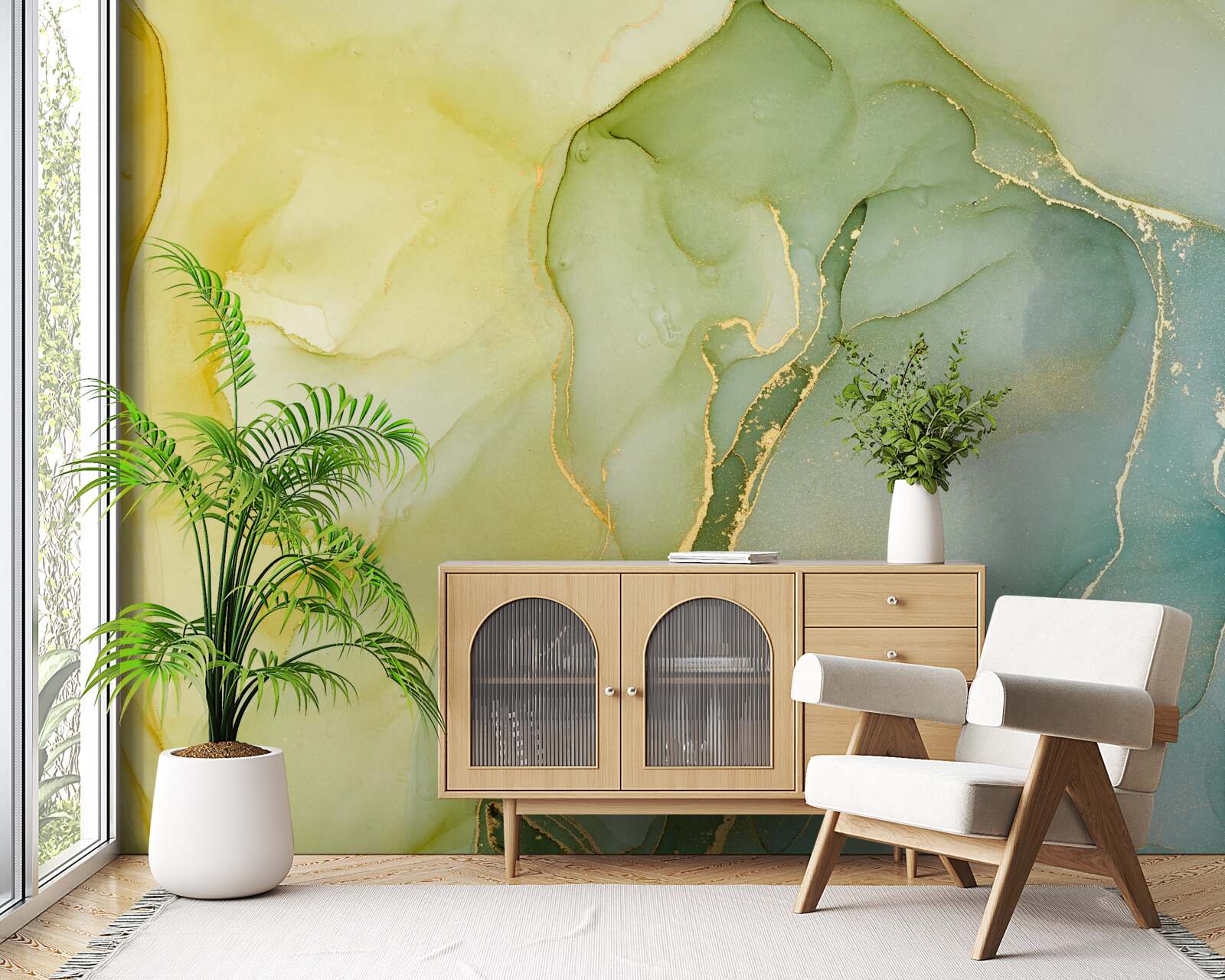 Papier peint fond marbré dans les tons menthe