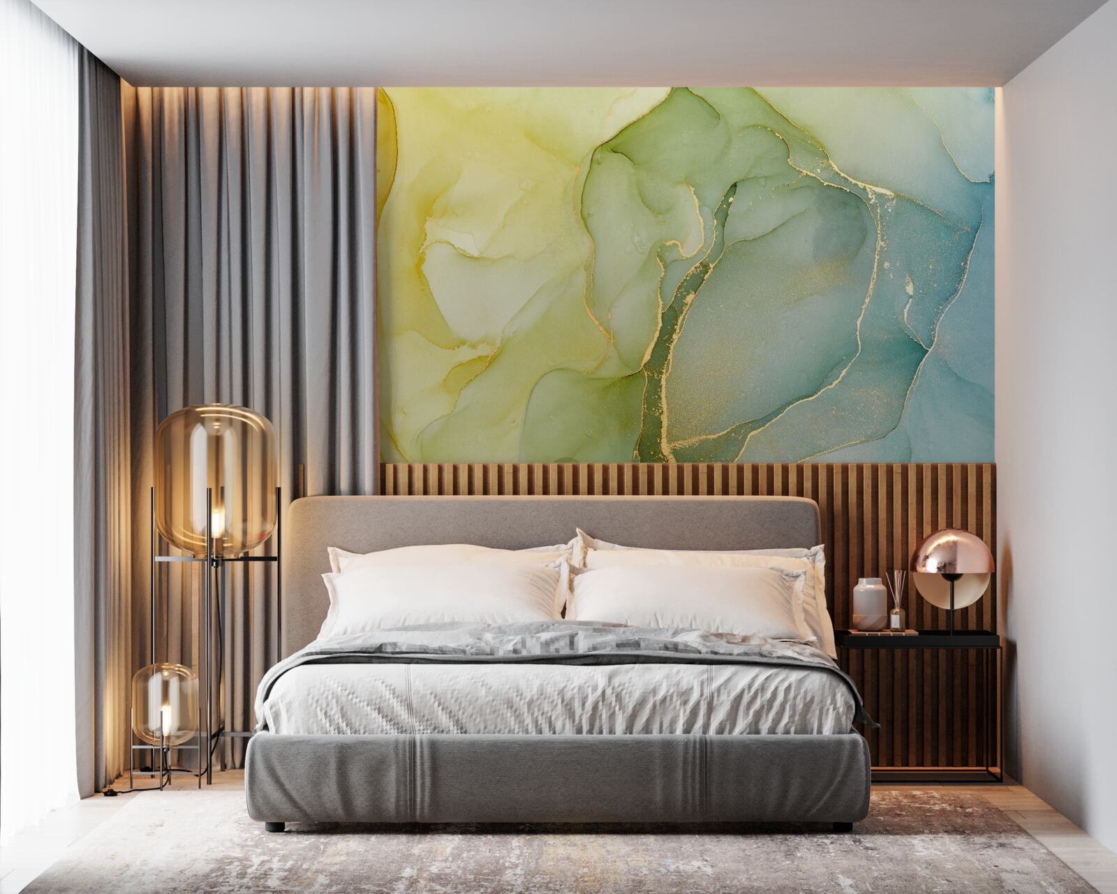 Papier peint fond marbré dans les tons menthe