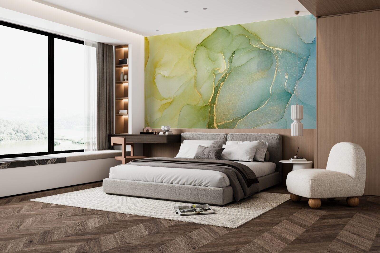 Papier peint fond marbré dans les tons menthe