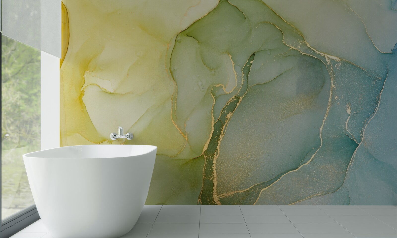 Papier peint fond marbré dans les tons menthe