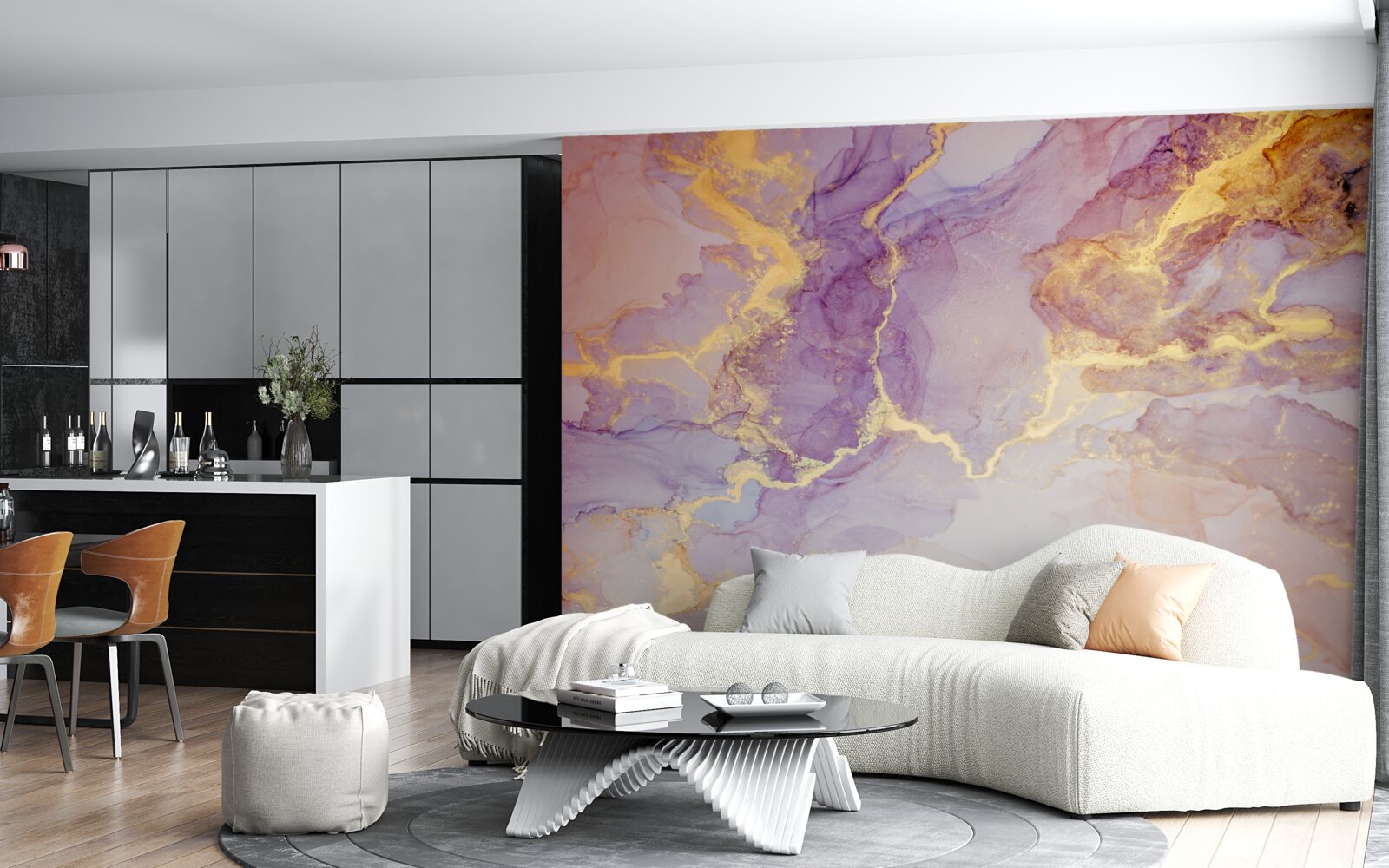 Papier peint liquide lilas avec une teinte dorée