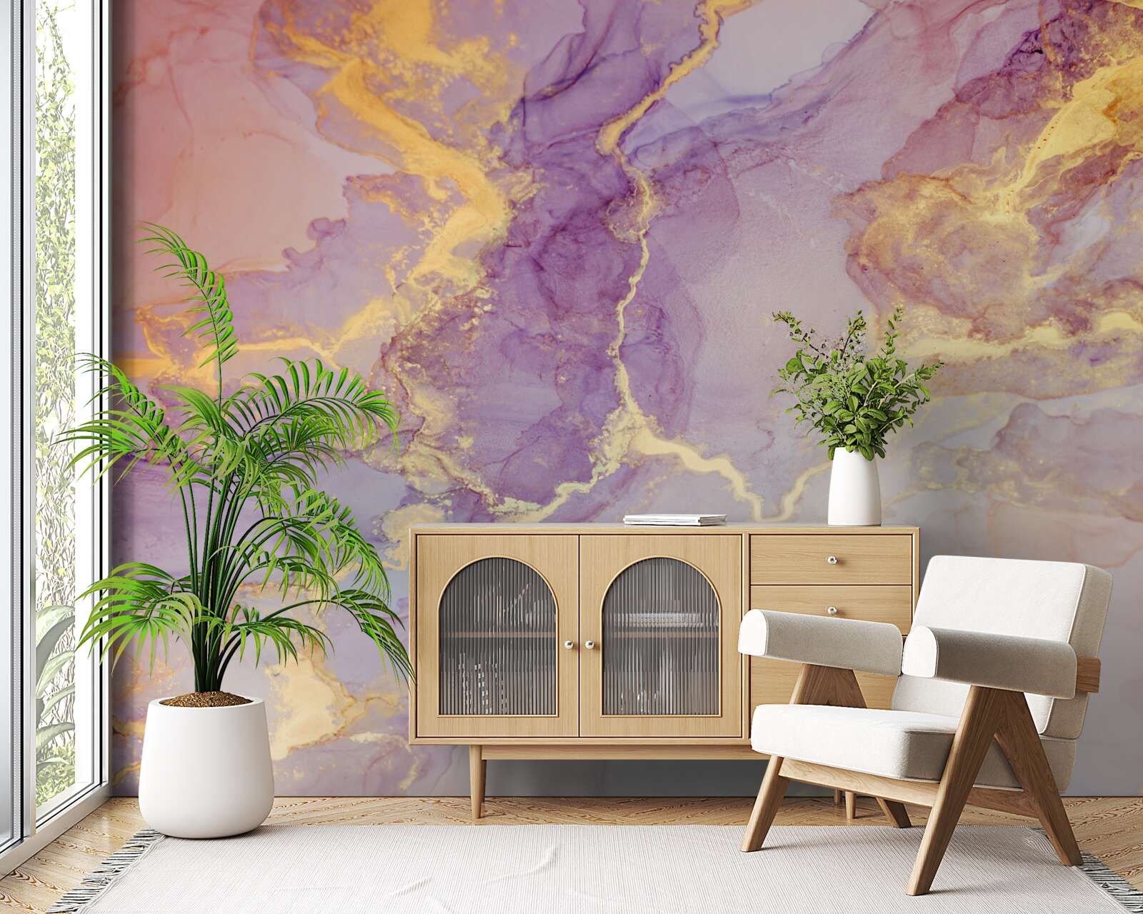 Papier peint liquide lilas avec une teinte dorée