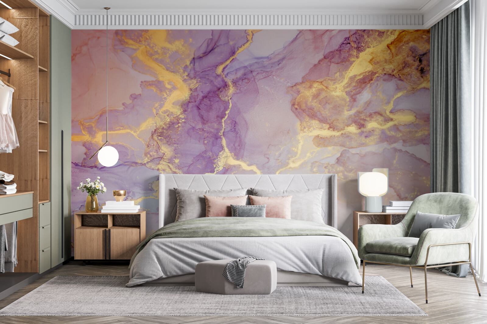 Papier peint liquide lilas avec une teinte dorée