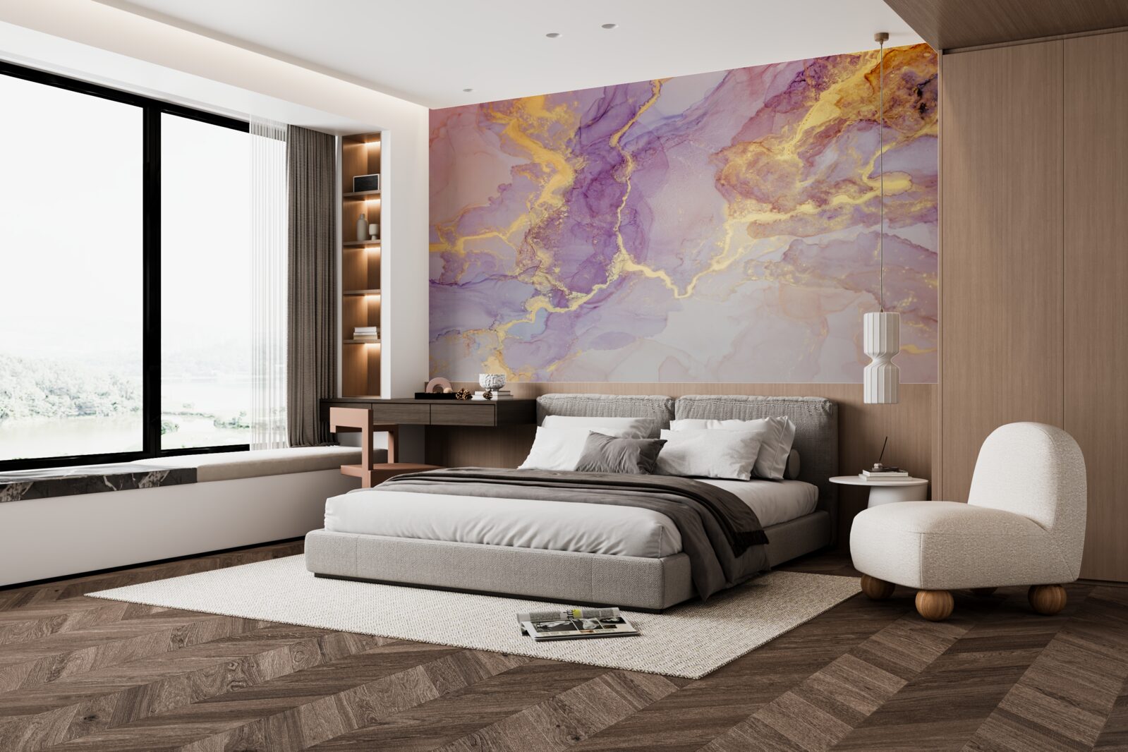 Papier peint liquide lilas avec une teinte dorée