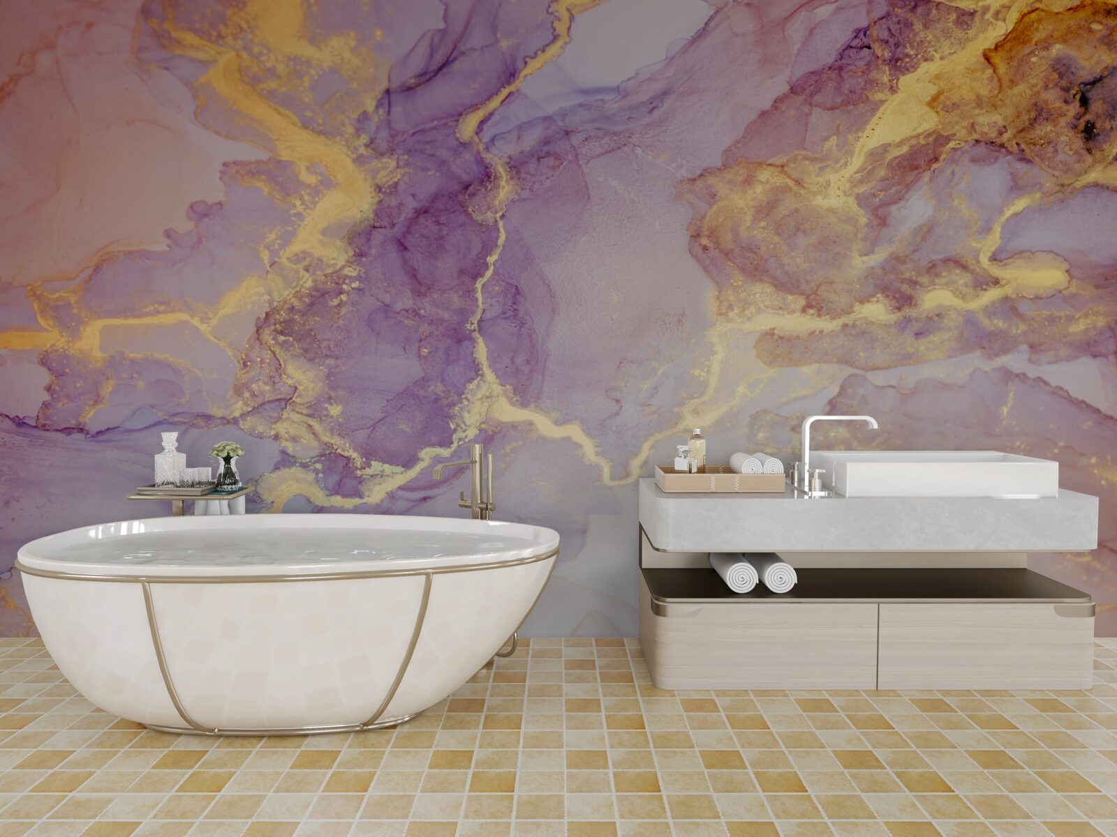 Papier peint liquide lilas avec une teinte dorée