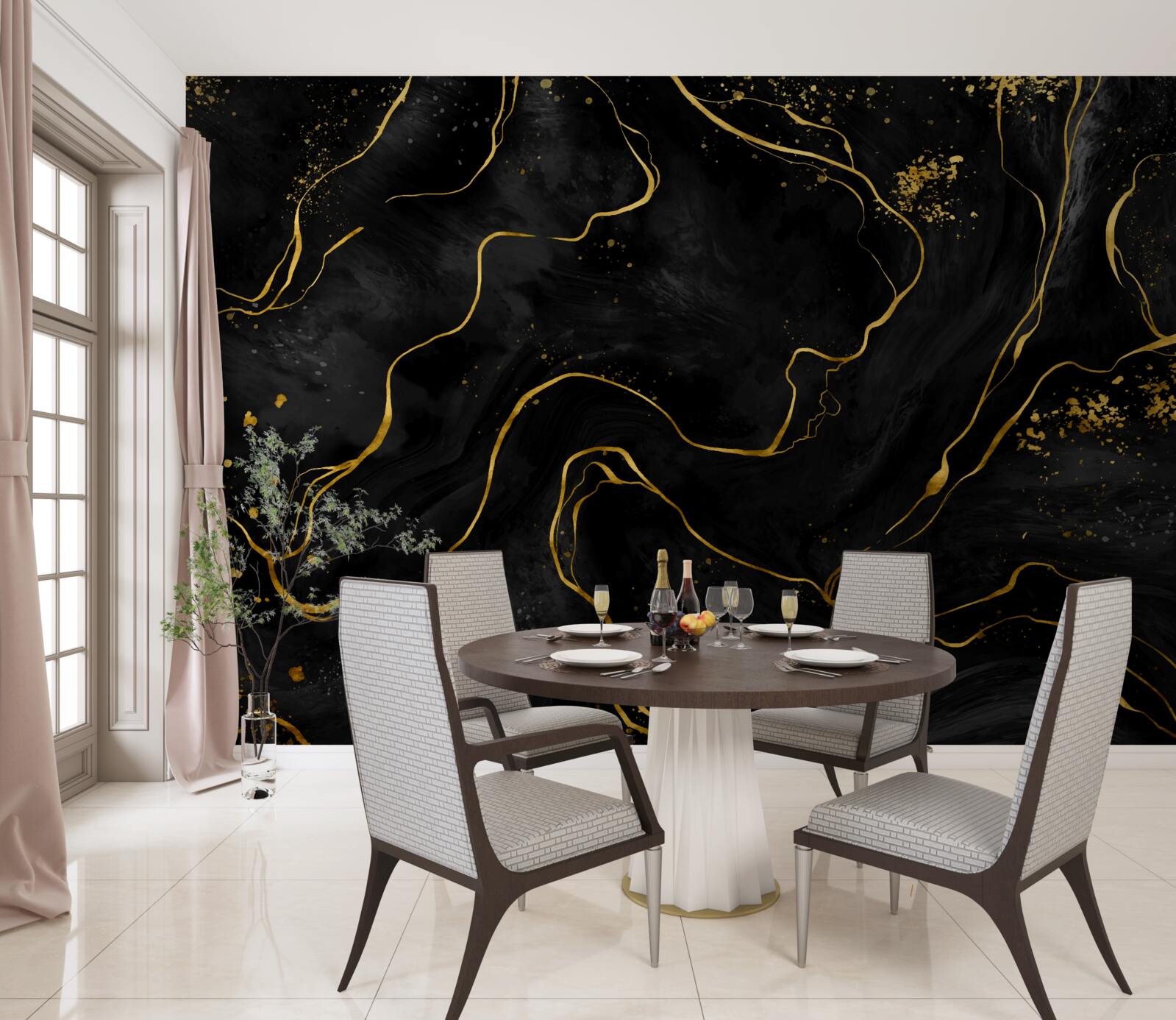 Papier peint fond en marbre dans les tons noir et or