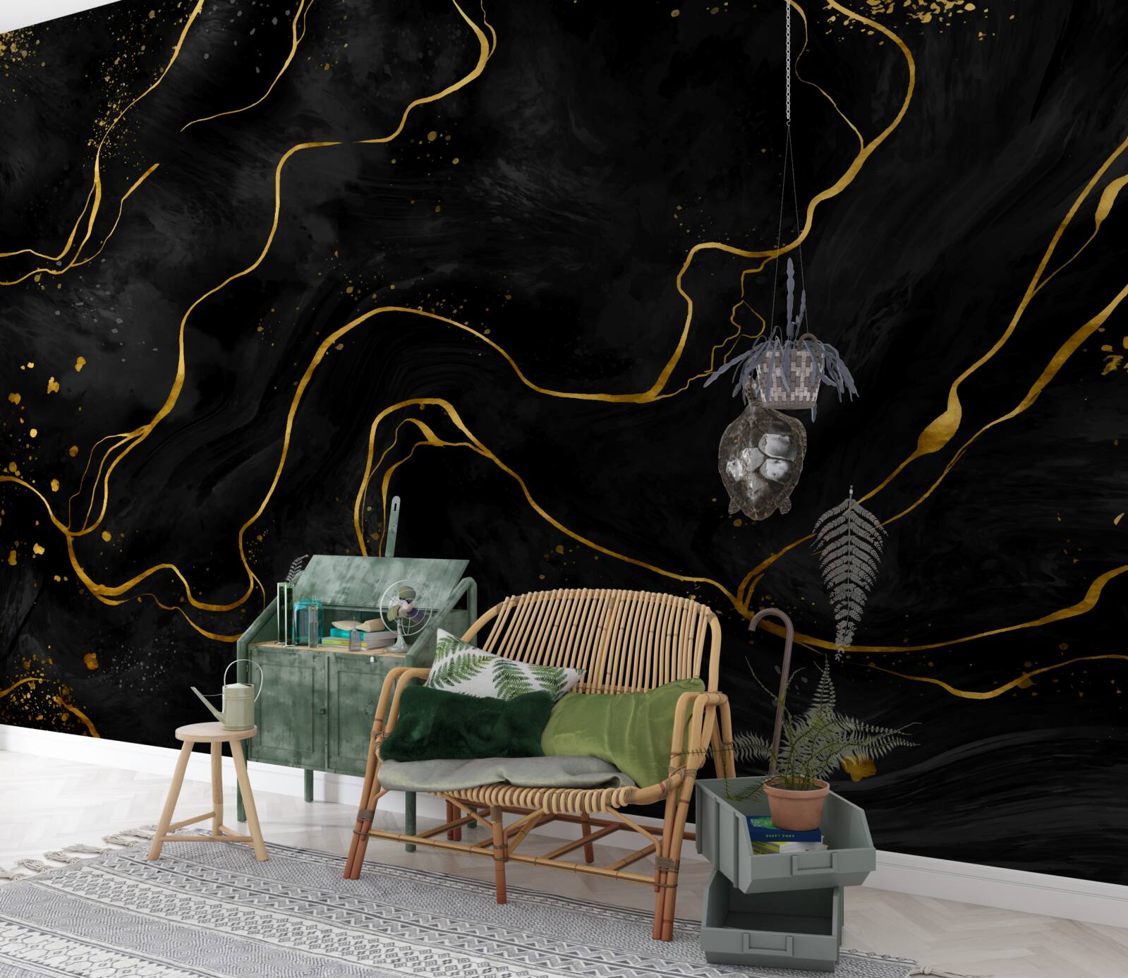 Papier peint fond en marbre dans les tons noir et or