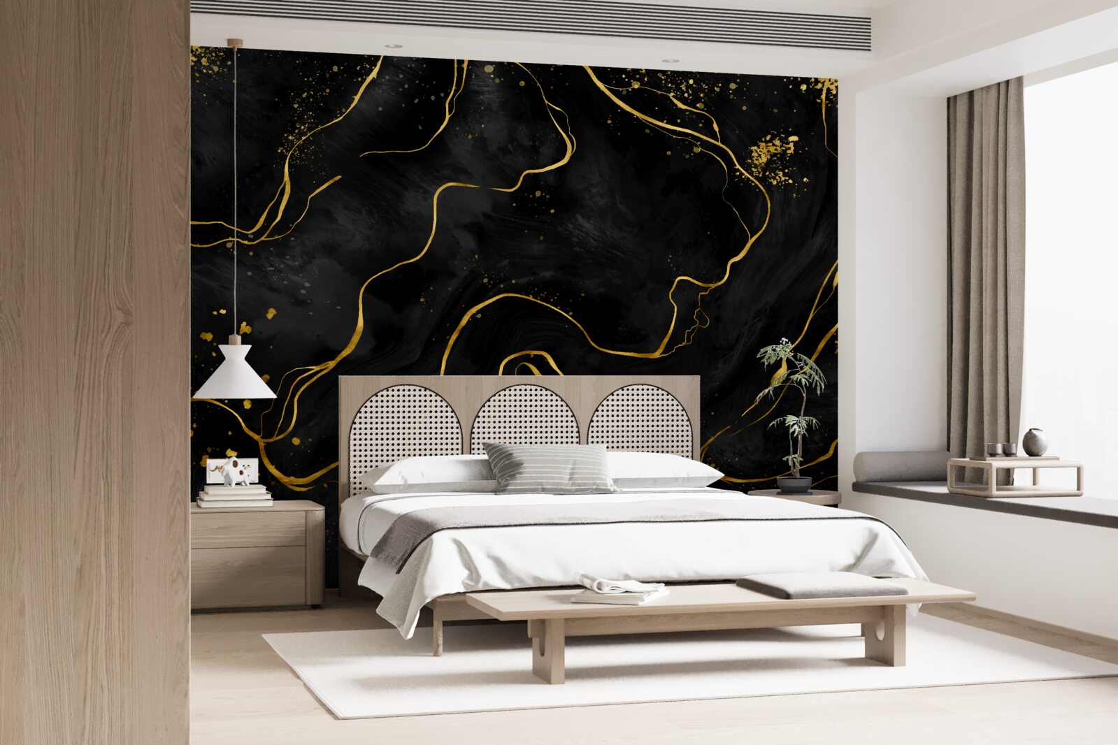 Papier peint fond en marbre dans les tons noir et or