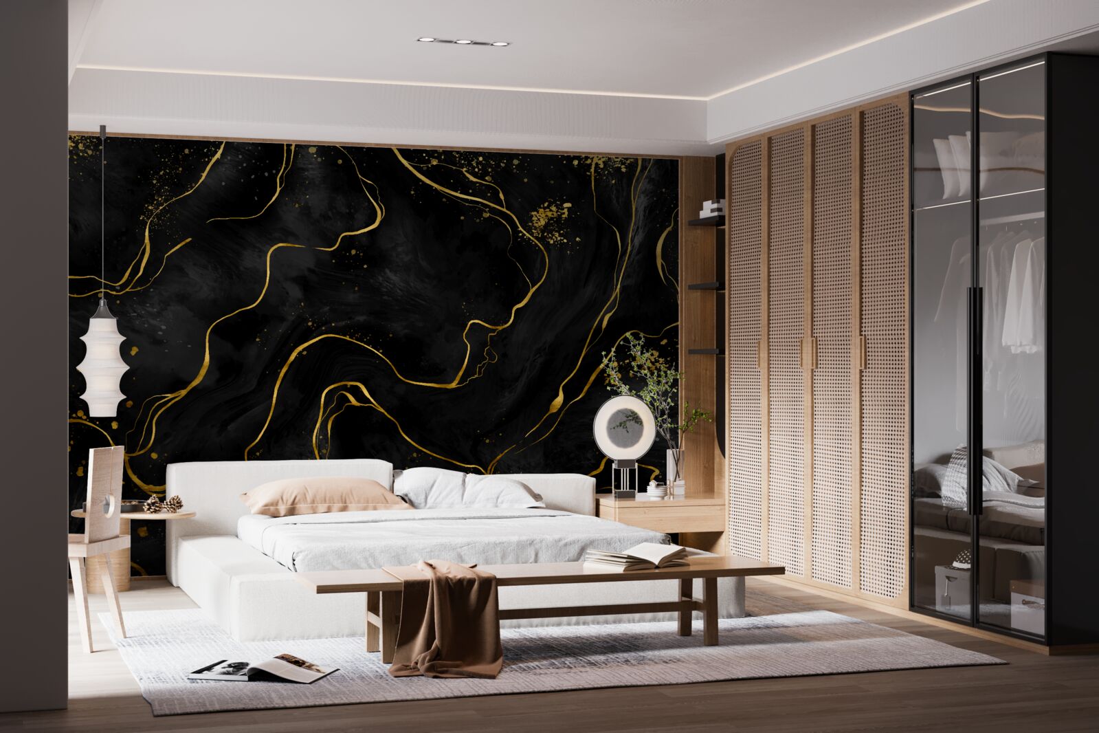 Papier peint fond en marbre dans les tons noir et or