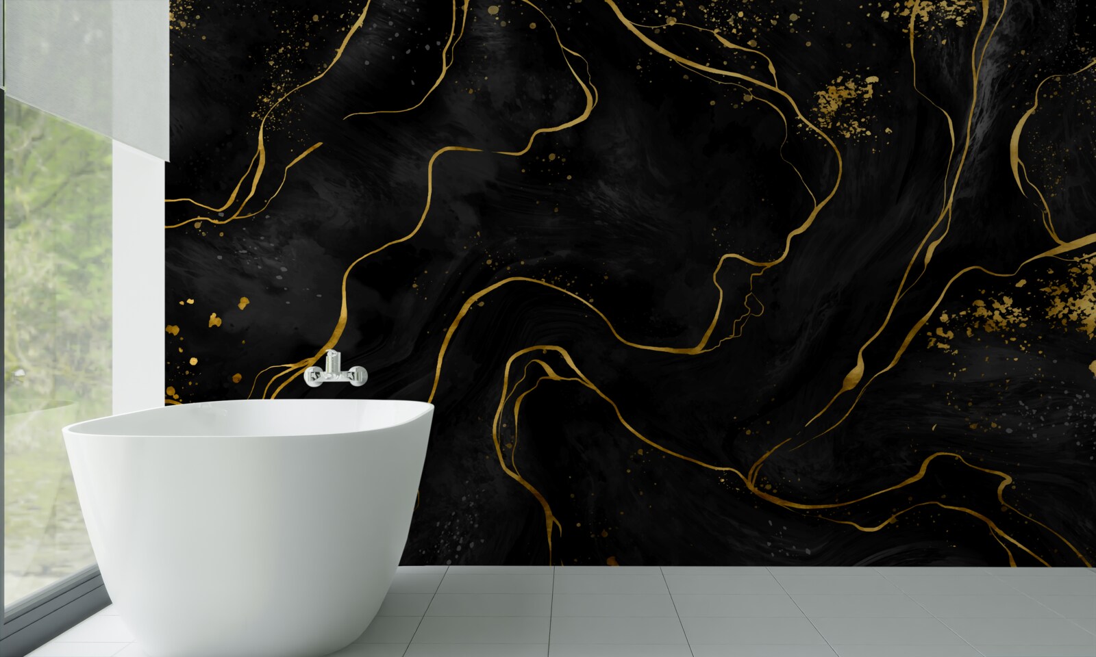 Papier peint fond en marbre dans les tons noir et or