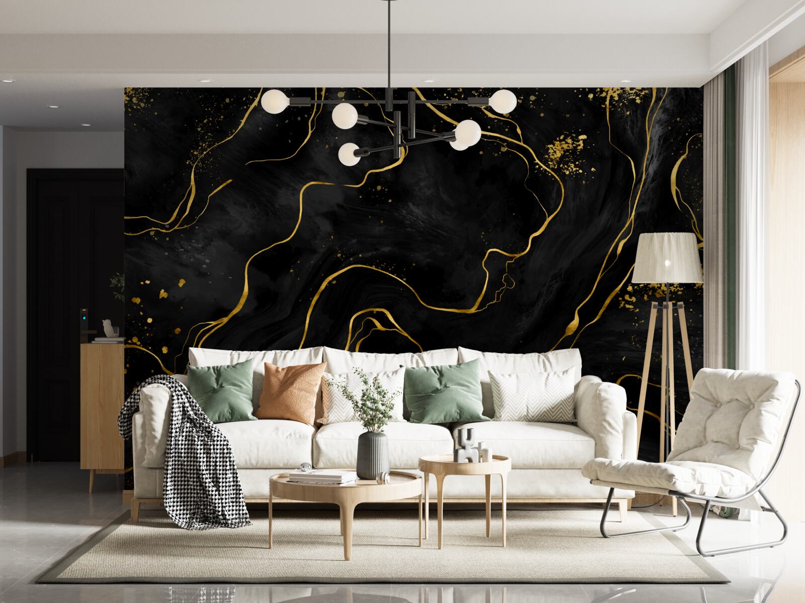 Papier peint fond en marbre dans les tons noir et or