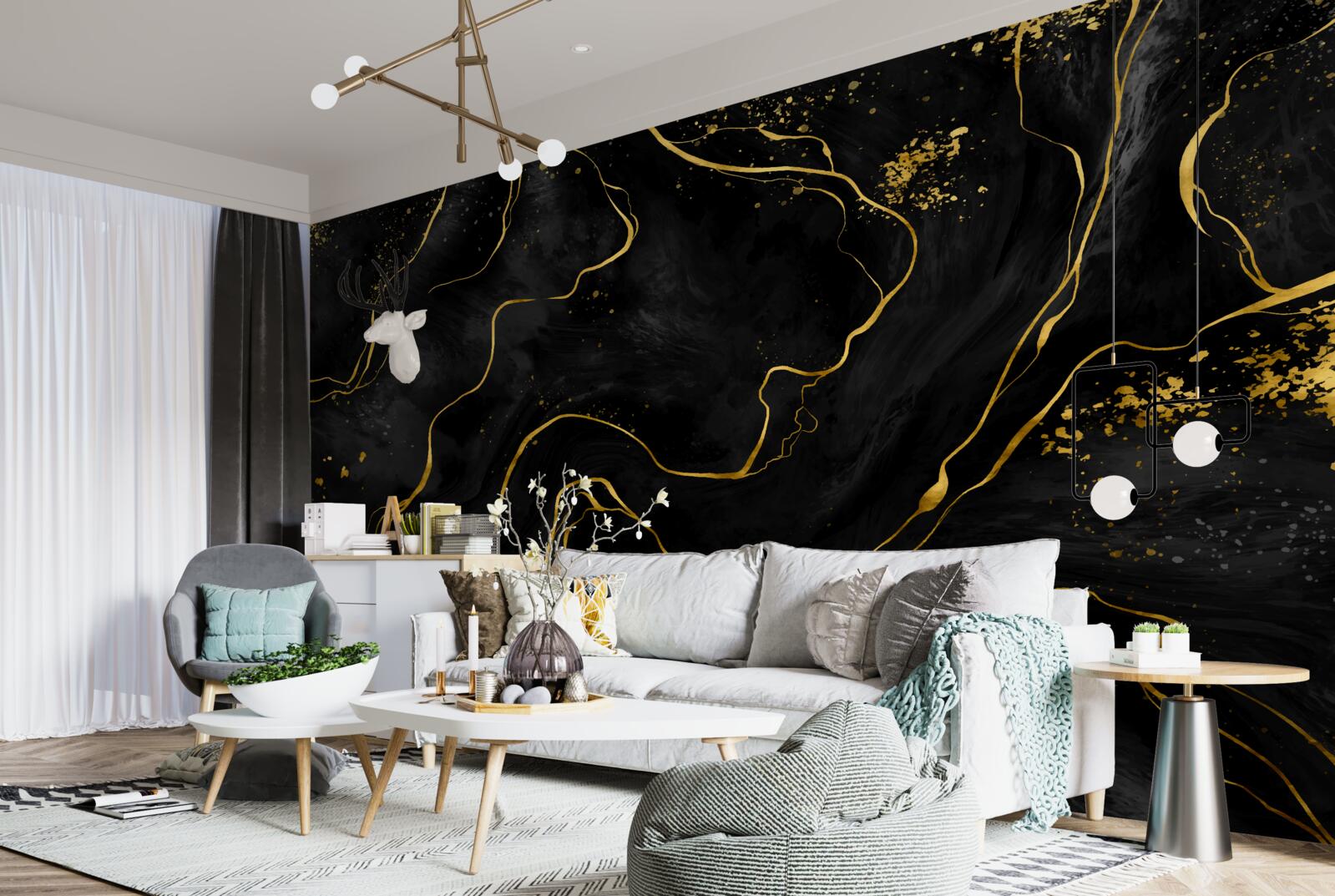 Papier peint fond en marbre dans les tons noir et or