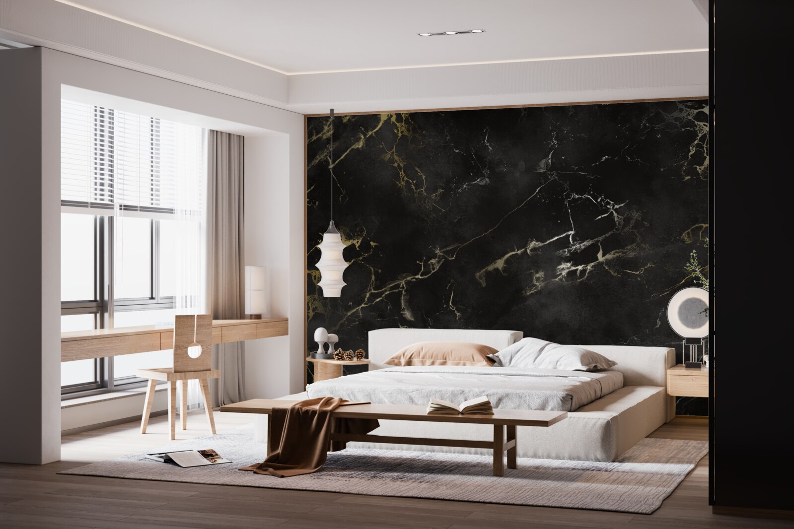 Papier peint motif de marbre noir