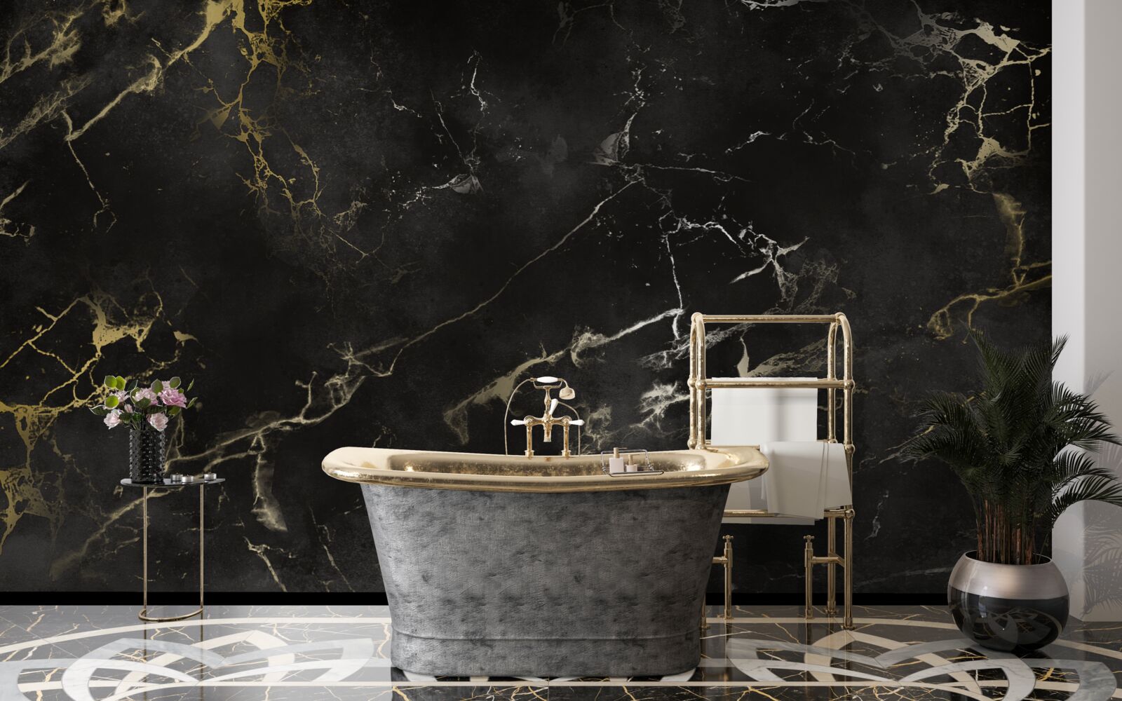 Papier peint motif de marbre noir