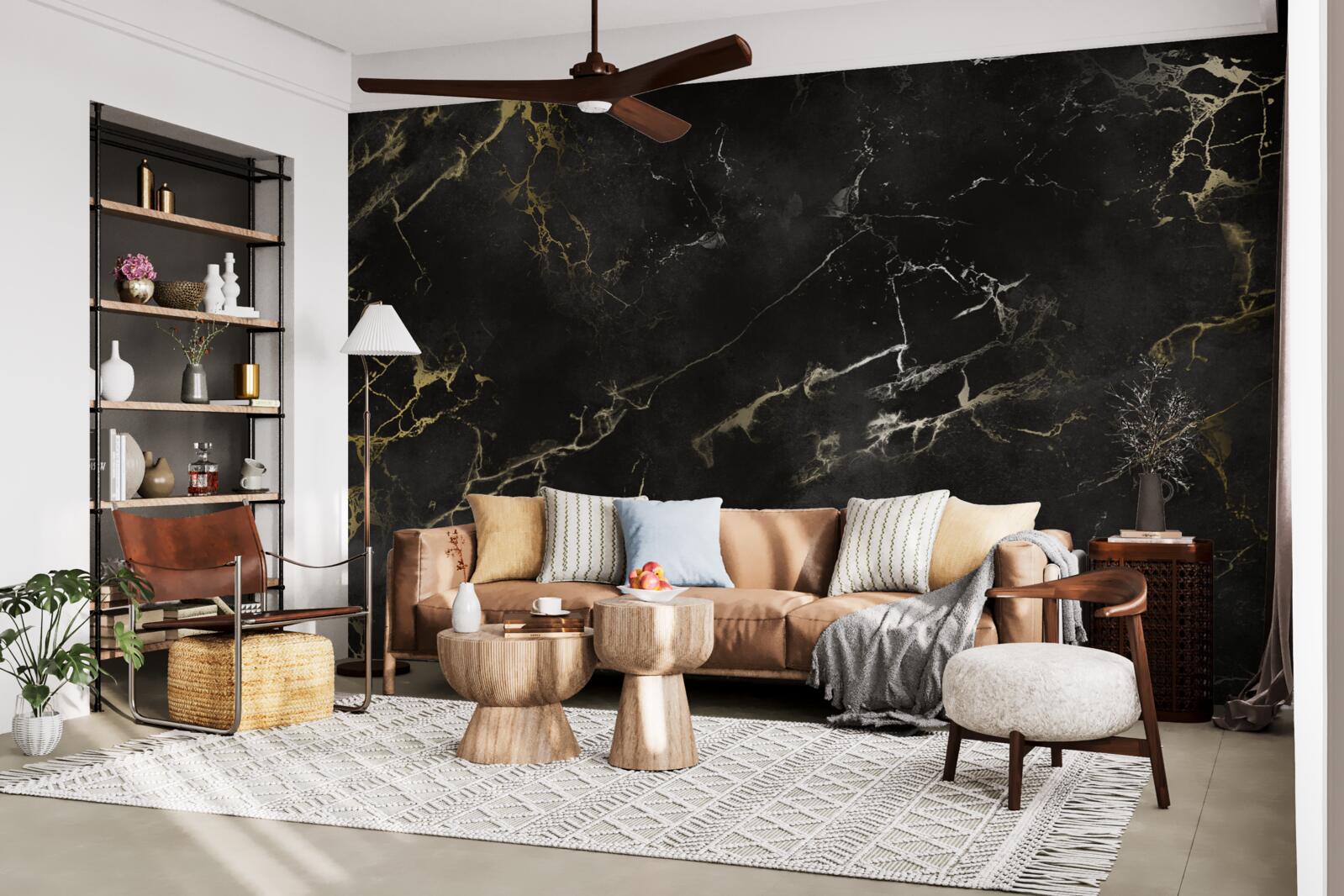 Papier peint motif de marbre noir