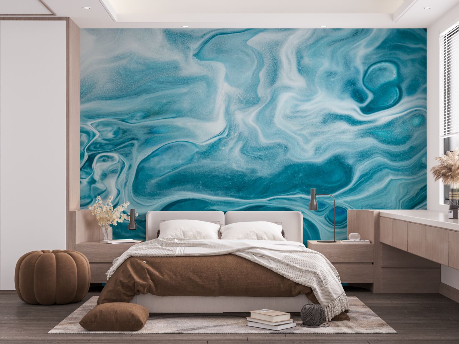 Papier peint subtile nuance turquoise du marbre