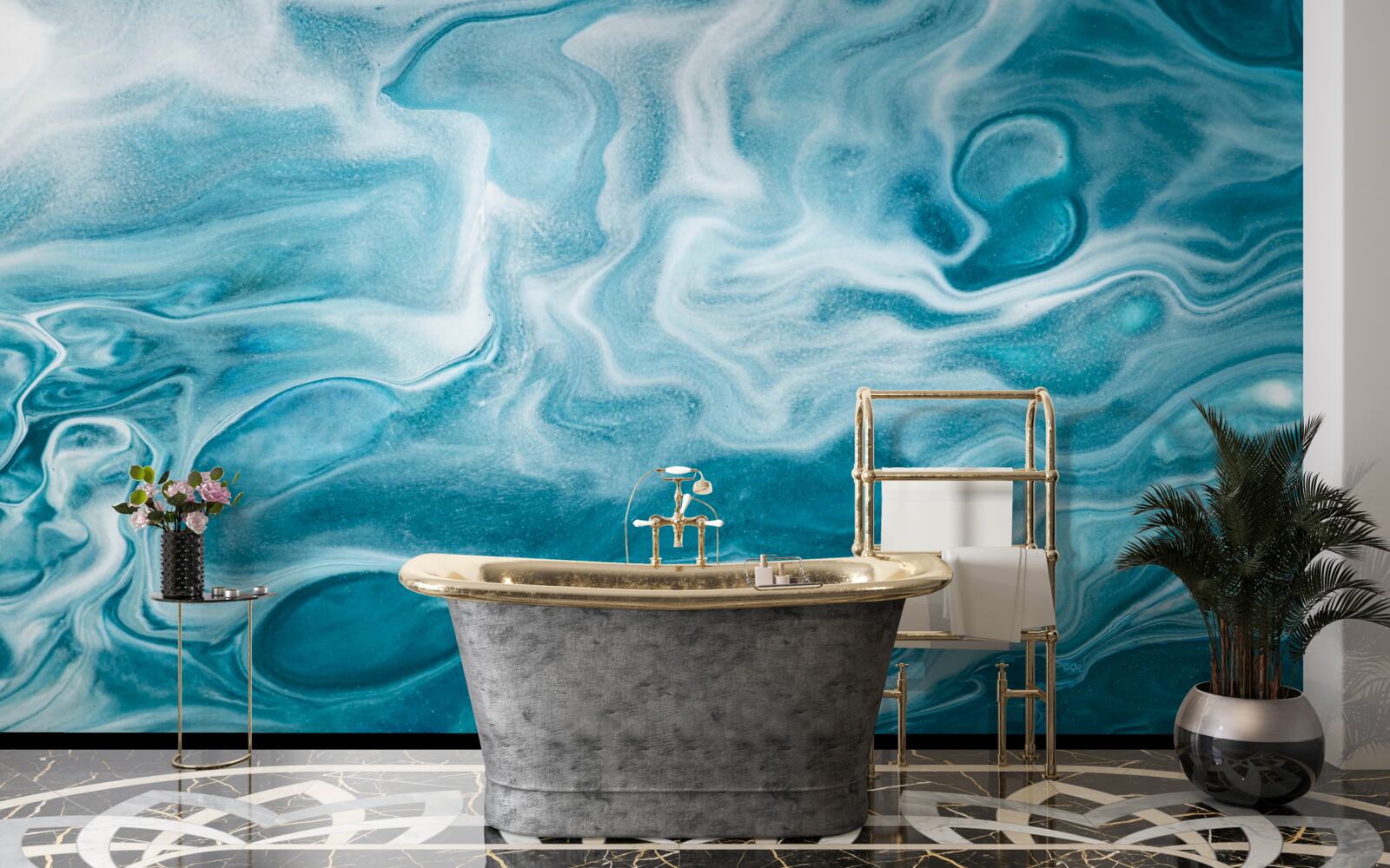 Papier peint subtile nuance turquoise du marbre