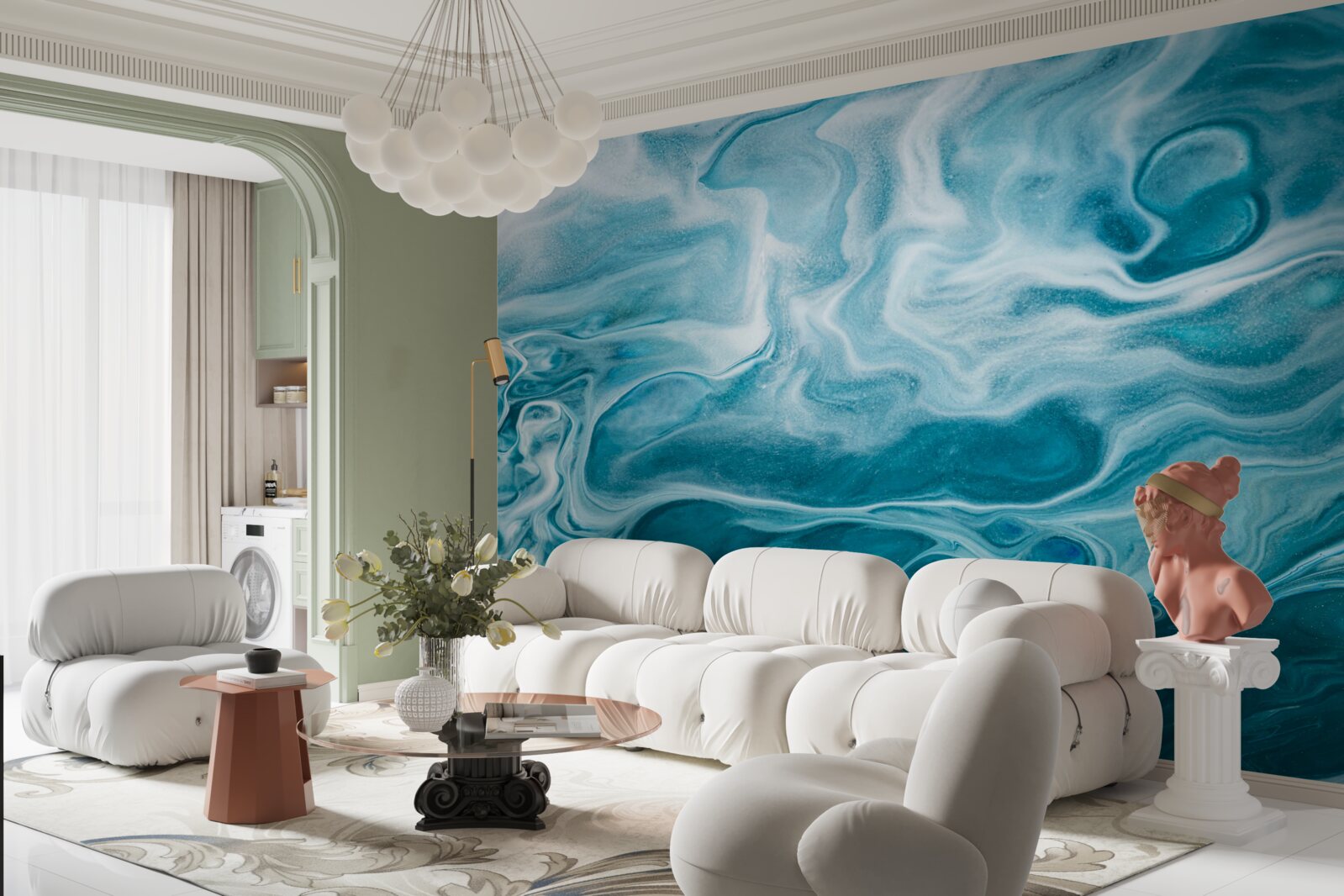 Papier peint subtile nuance turquoise du marbre