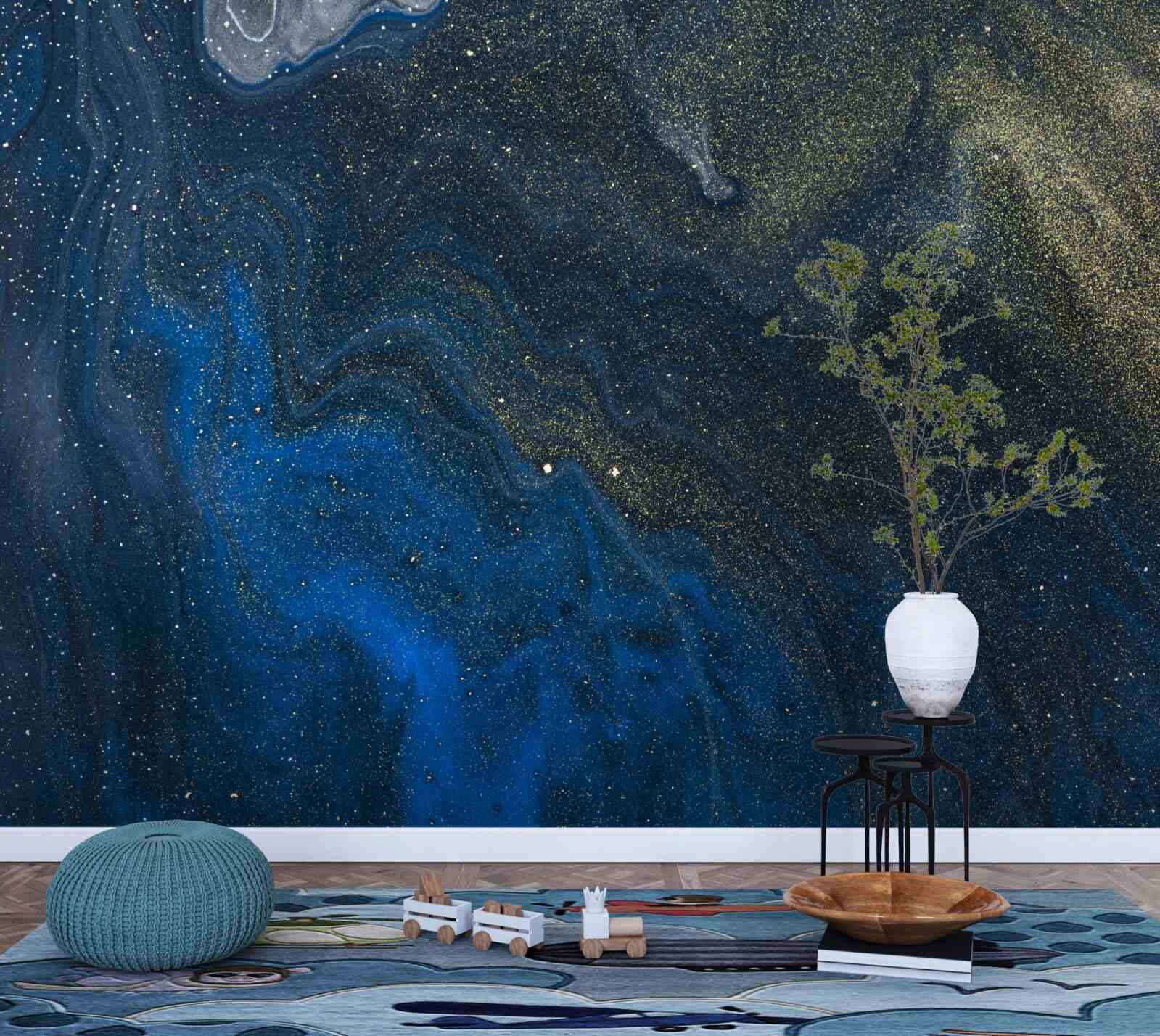 Papier peint poussière bleu-or