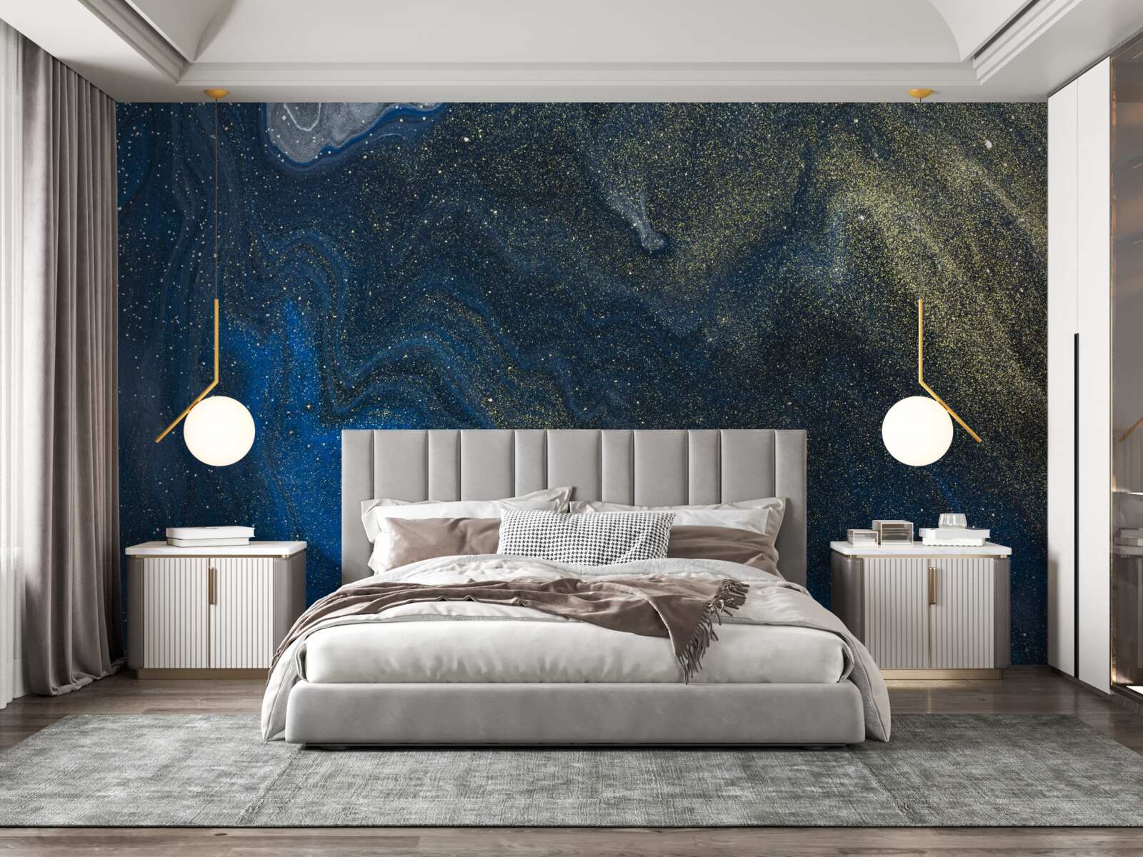 Papier peint poussière bleu-or