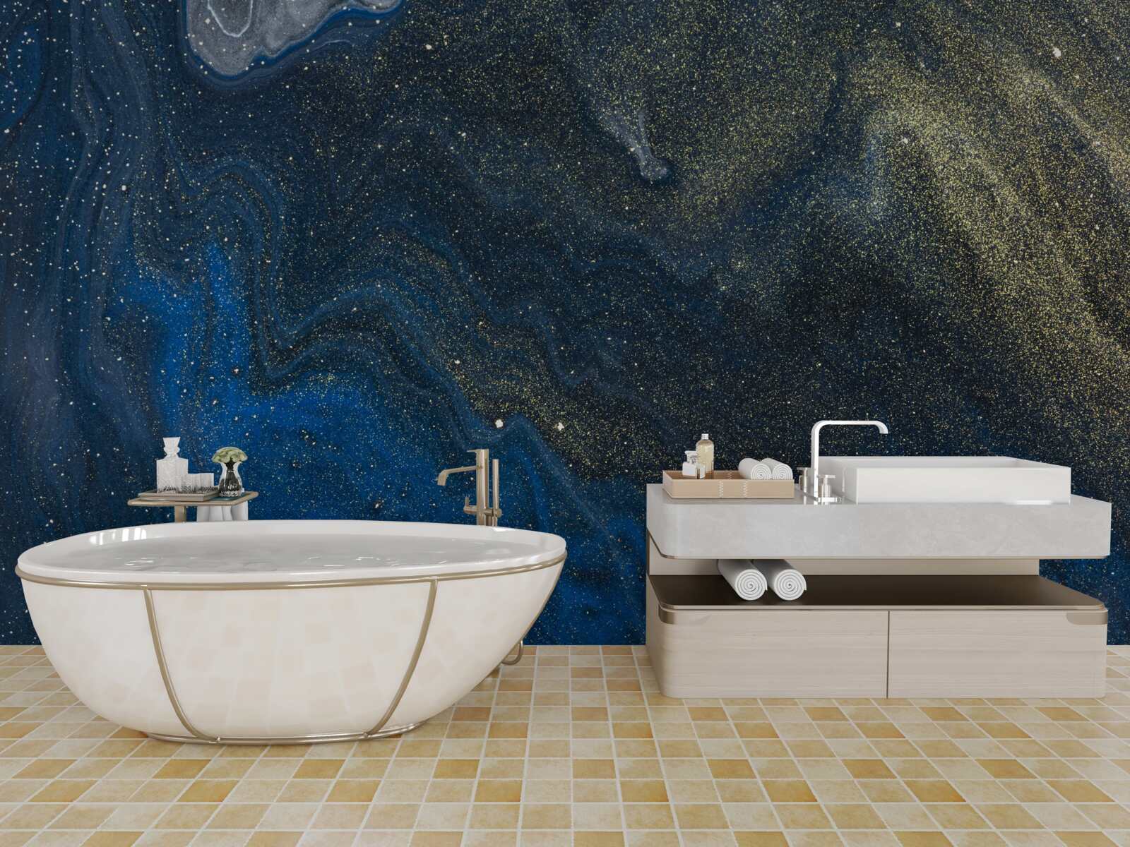 Papier peint poussière bleu-or