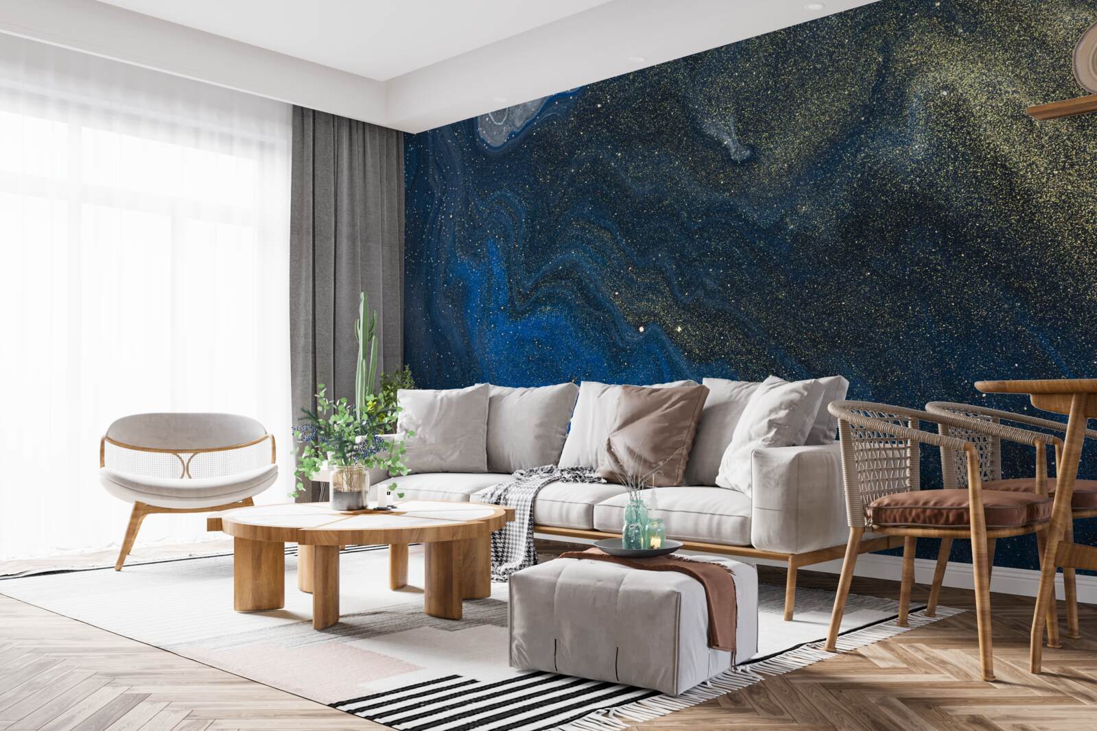 Papier peint poussière bleu-or