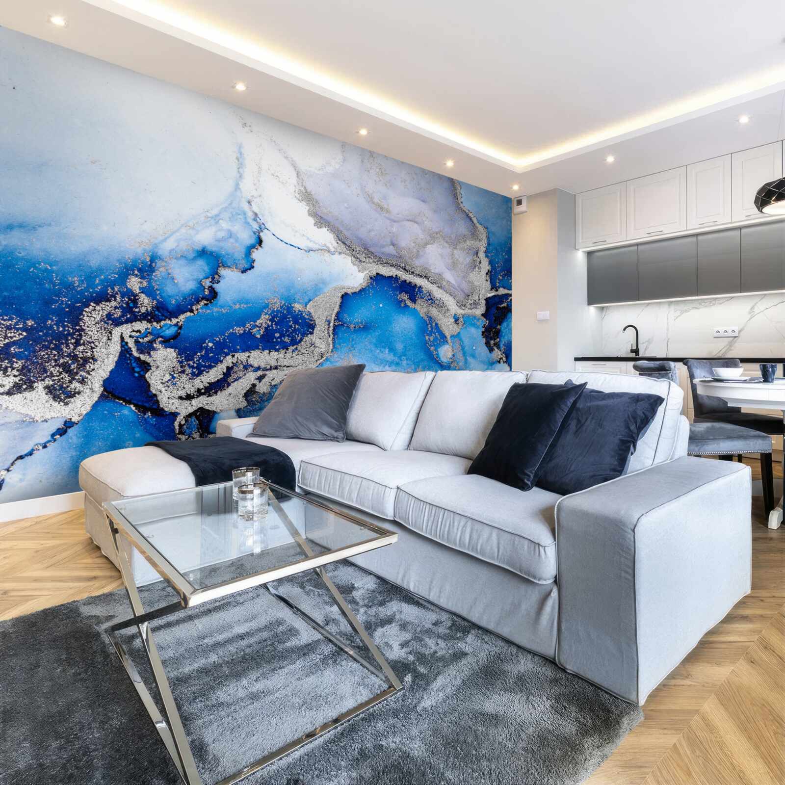 Papier peint fond abstrait extravagant dans une teinte bleue