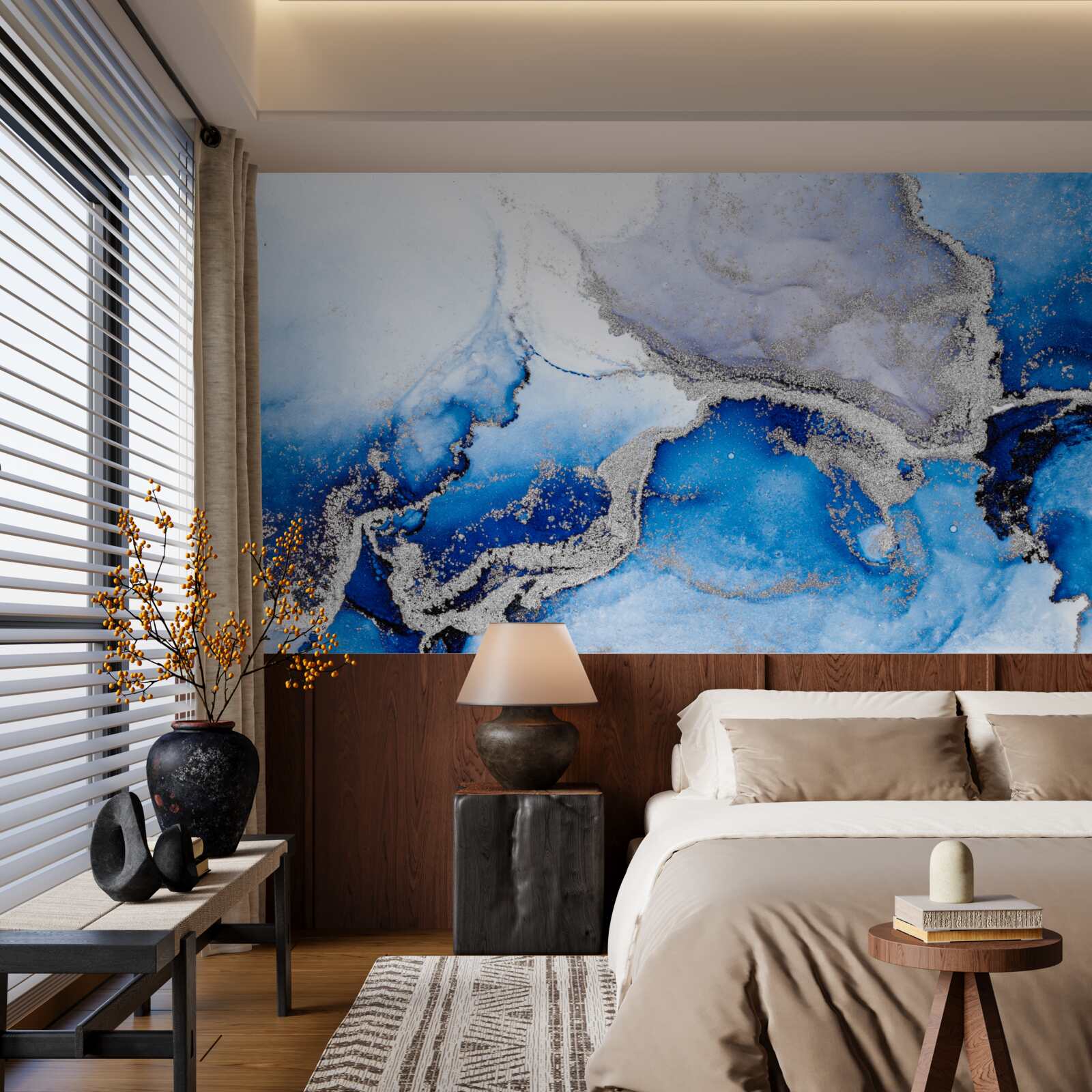 Papier peint fond abstrait extravagant dans une teinte bleue