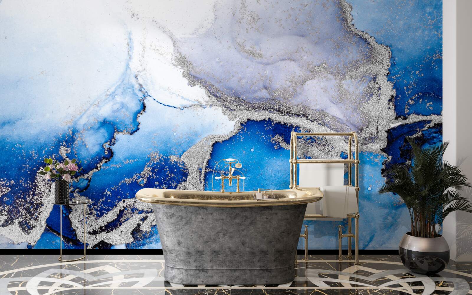 Papier peint fond abstrait extravagant dans une teinte bleue