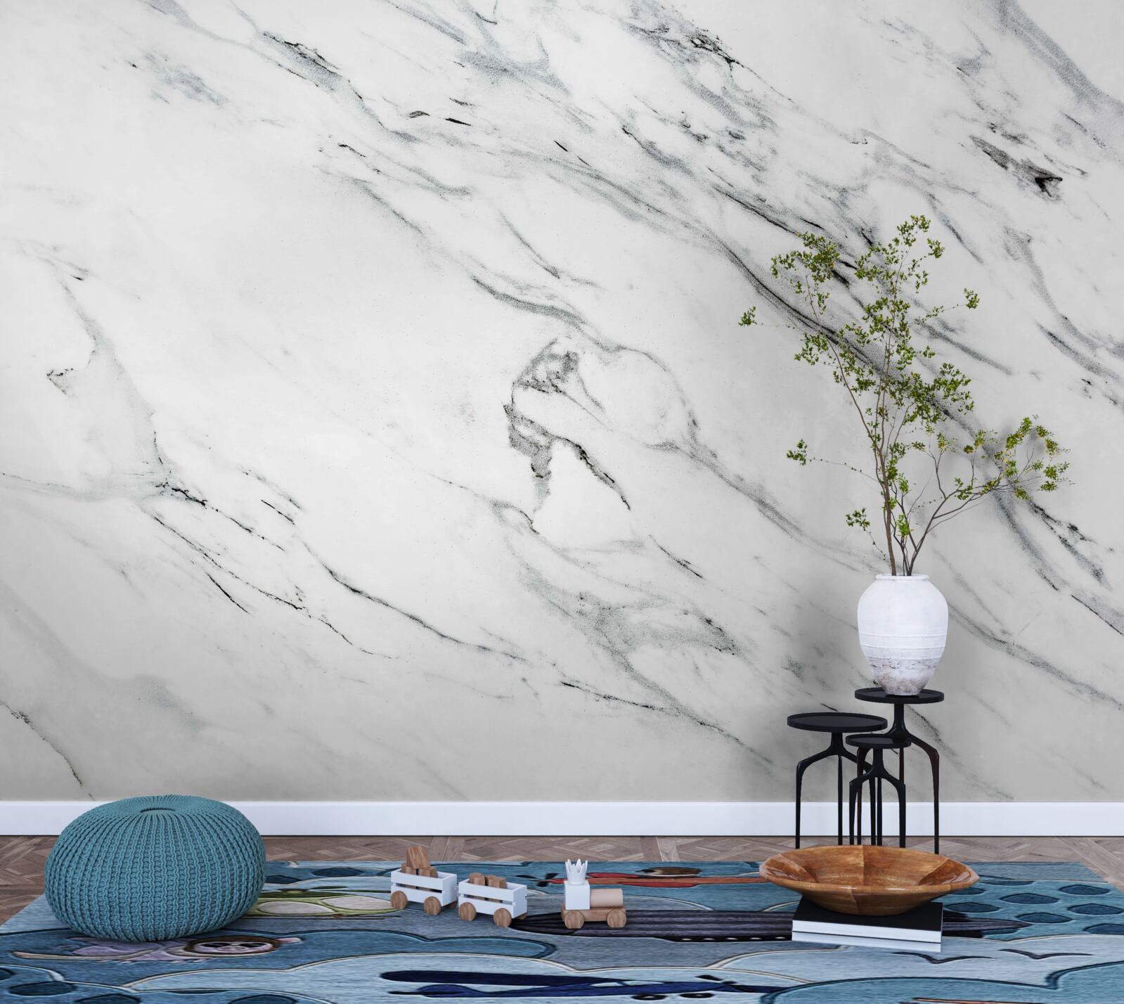 Papier peint marbre blanc avec stries grises