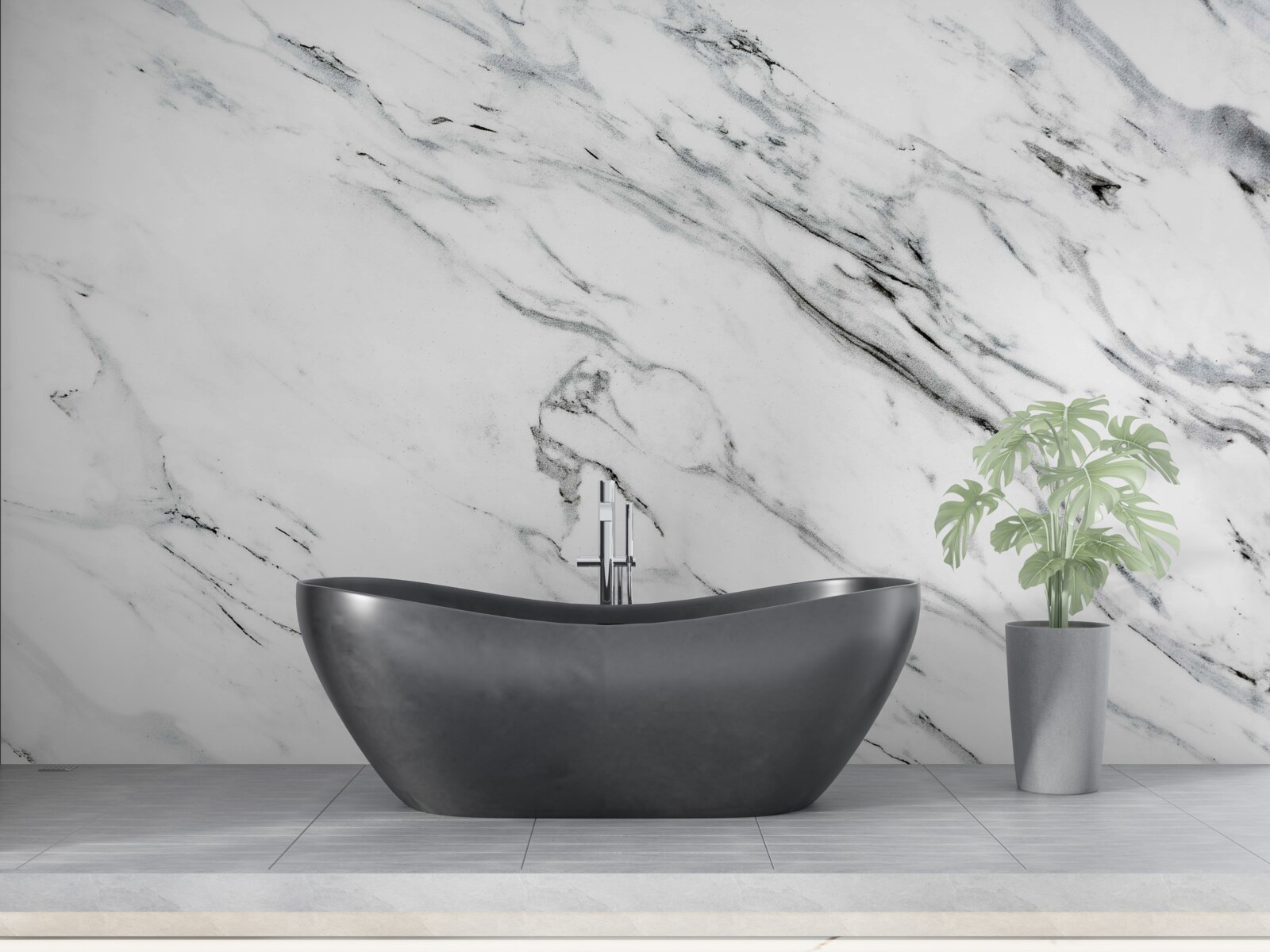 Papier peint marbre blanc avec stries grises