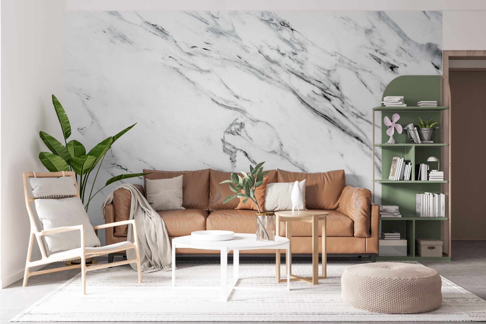 Papier peint marbre blanc avec stries grises